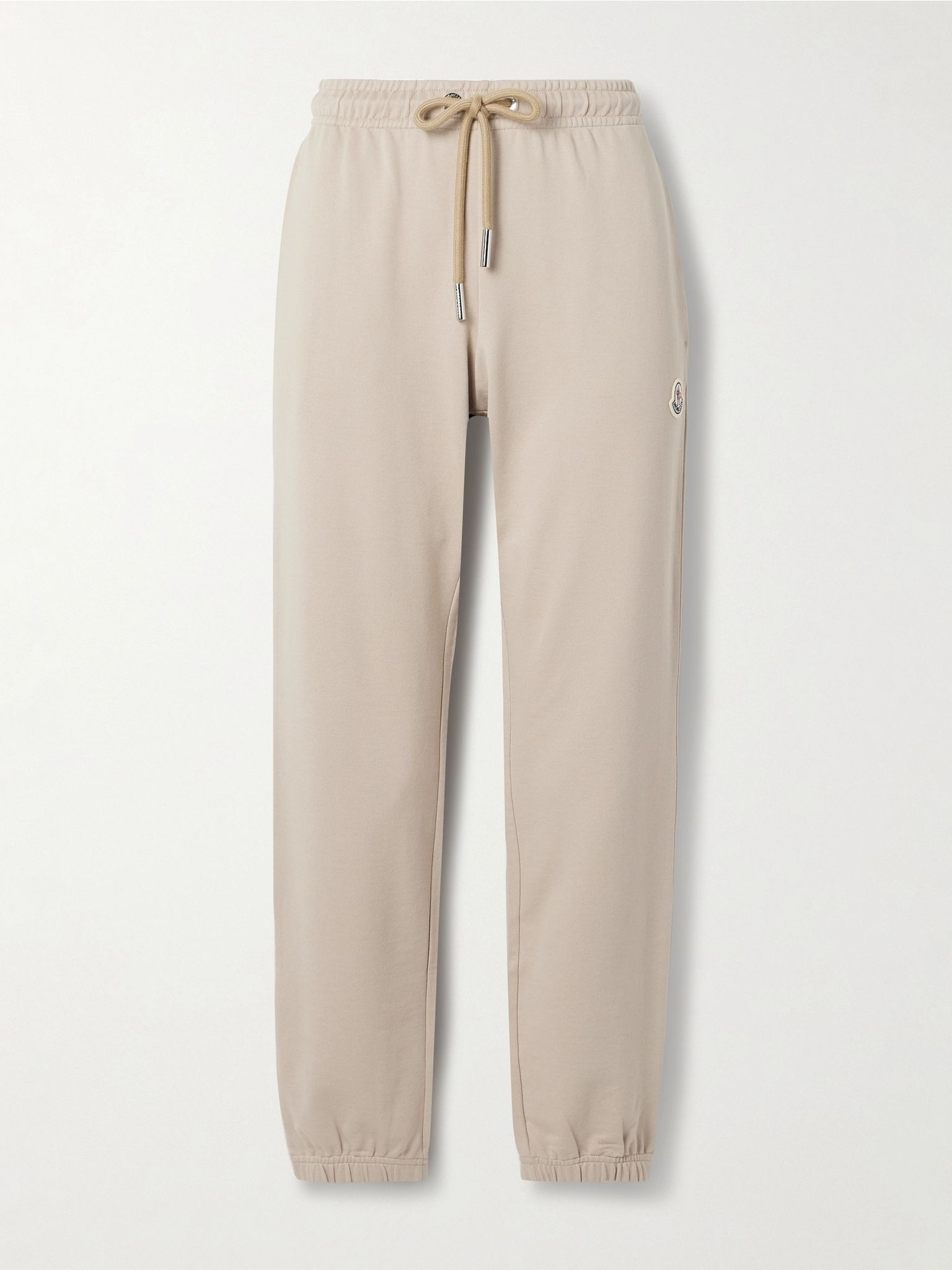 Appliquéd cotton-jersey tapered track pants Beige - 1