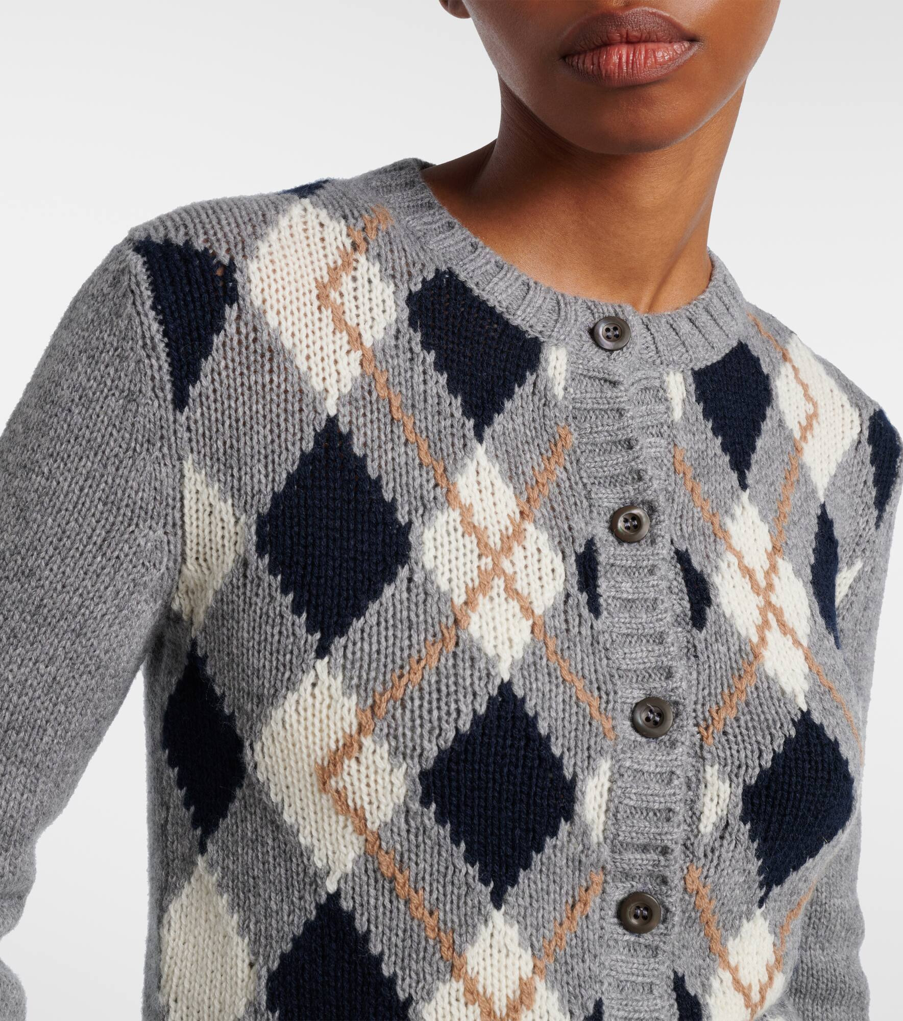 Checked cashmere cardigan - 4