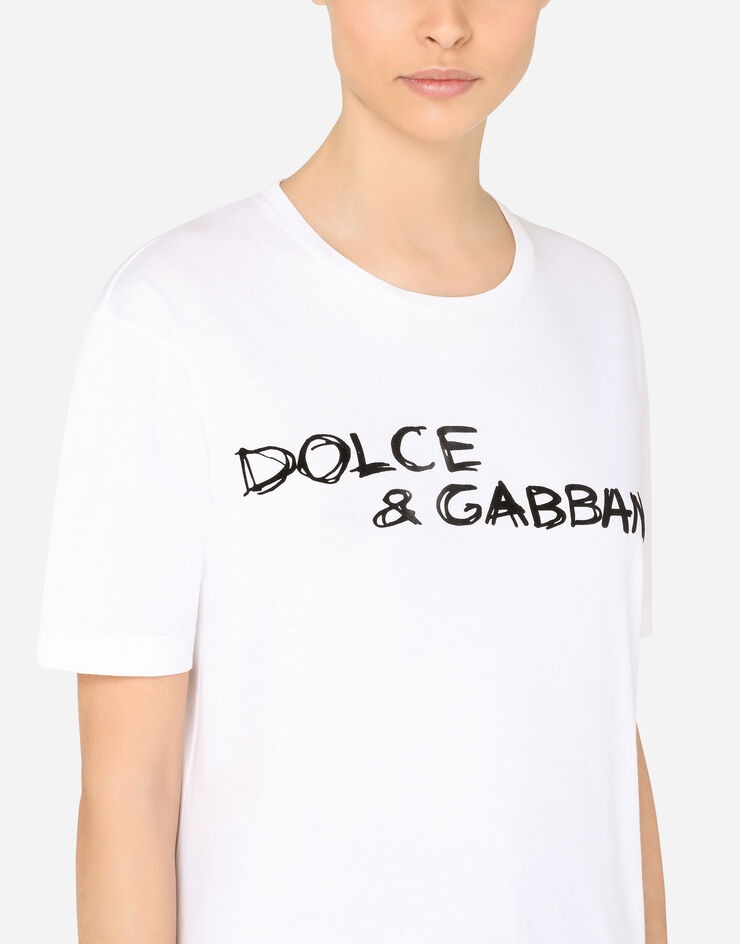 Oversize short-sleeved jersey T-shirt with Dolce & Gabbana lettering - 4