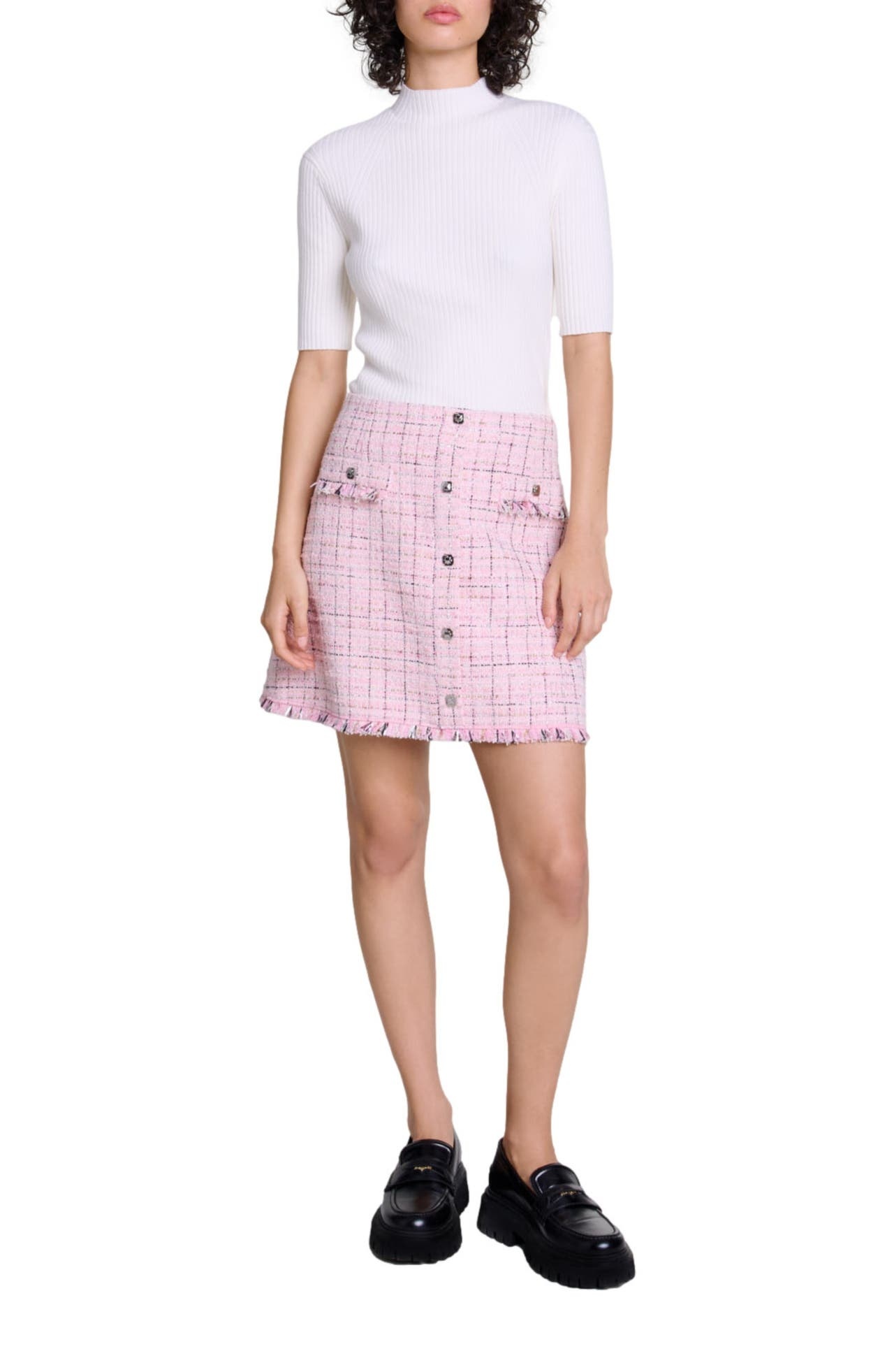 maje Tweed skirt with belt in Pink at Nordstrom - 1