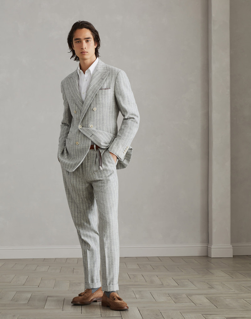 Comfort alpaca and wool chalk stripe Leisure suit: deconstructed one-and-a-half breasted jacket and - 1