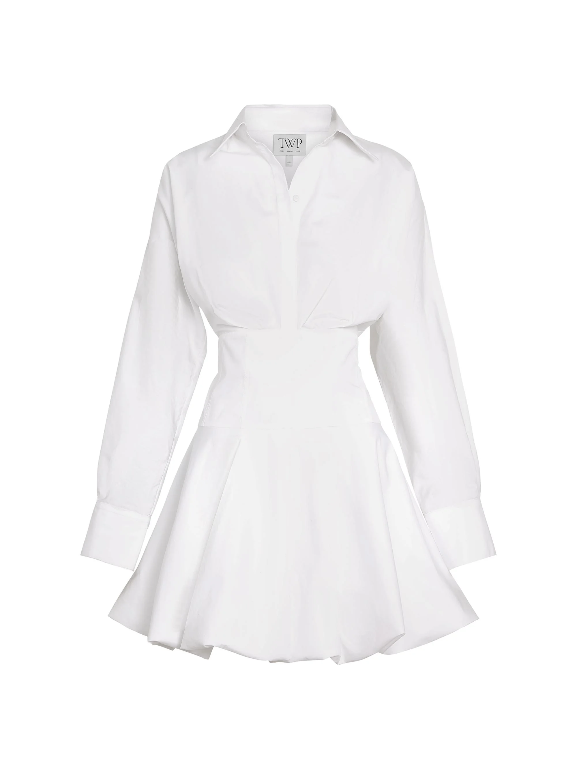 Women's Mila Cotton Poplin Bubble-Hem Mini-Shirtdress - White - 1
