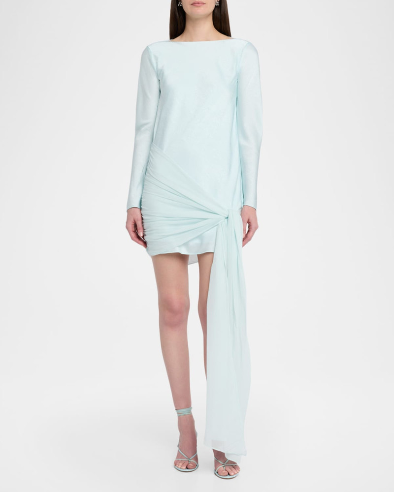 SIGNIFICANT OTHER Farrah Draped Long-Sleeve Satin Mini Dress outlook