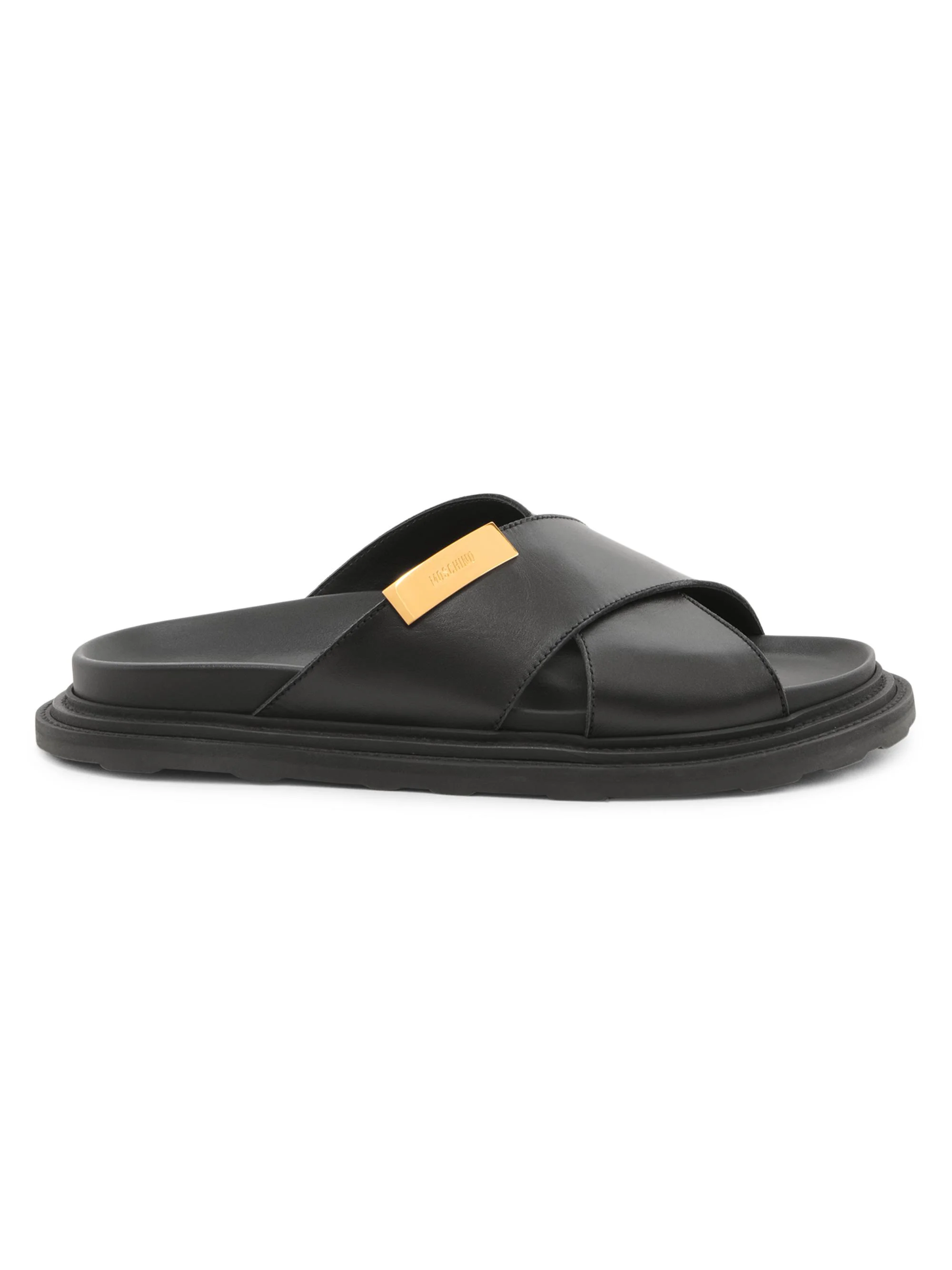 Men's Logo Leather Crisscross Sandals - Black - 1
