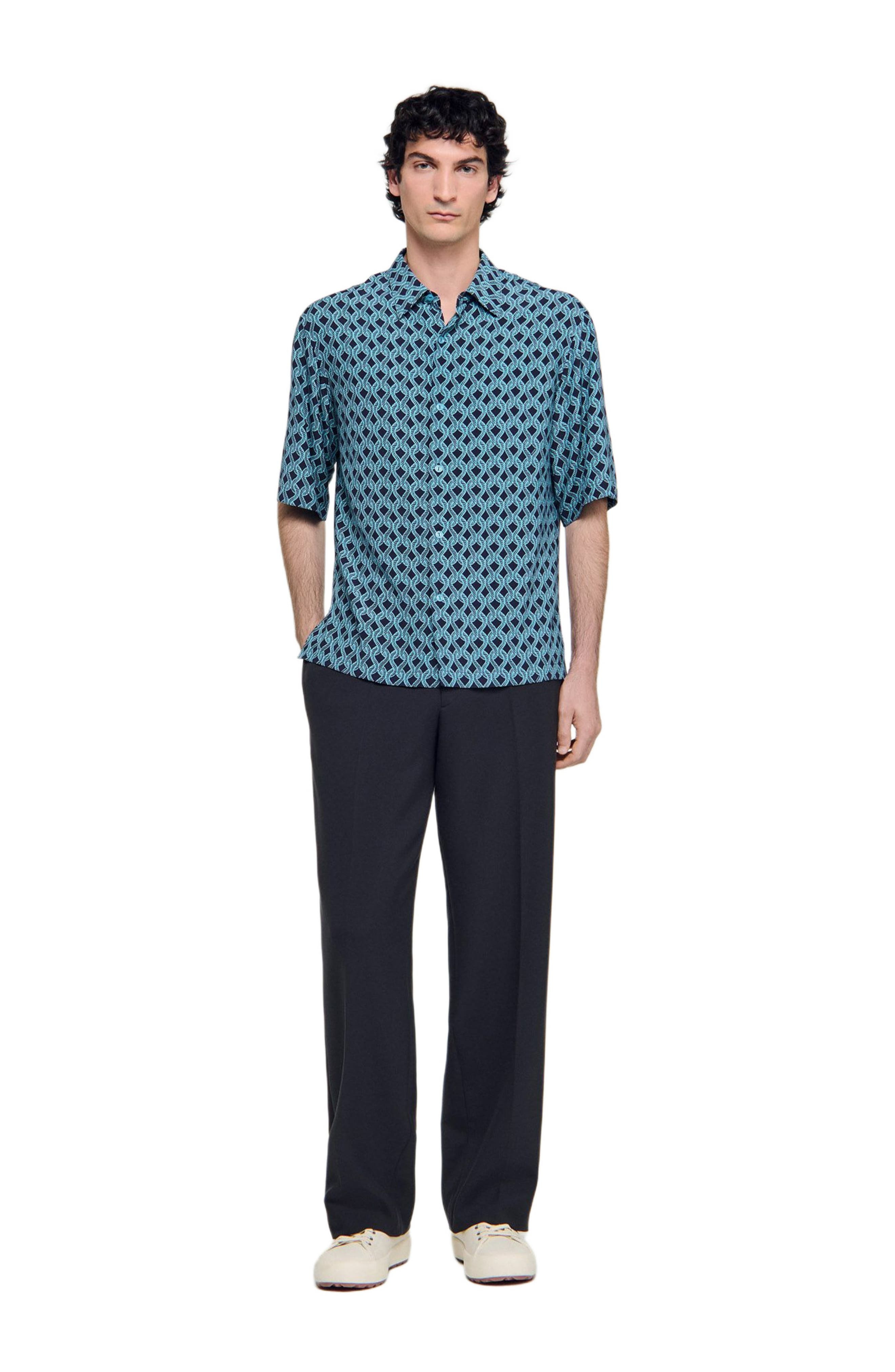 SANDRO Rope print shirt in Navy Blue at Nordstrom - 5