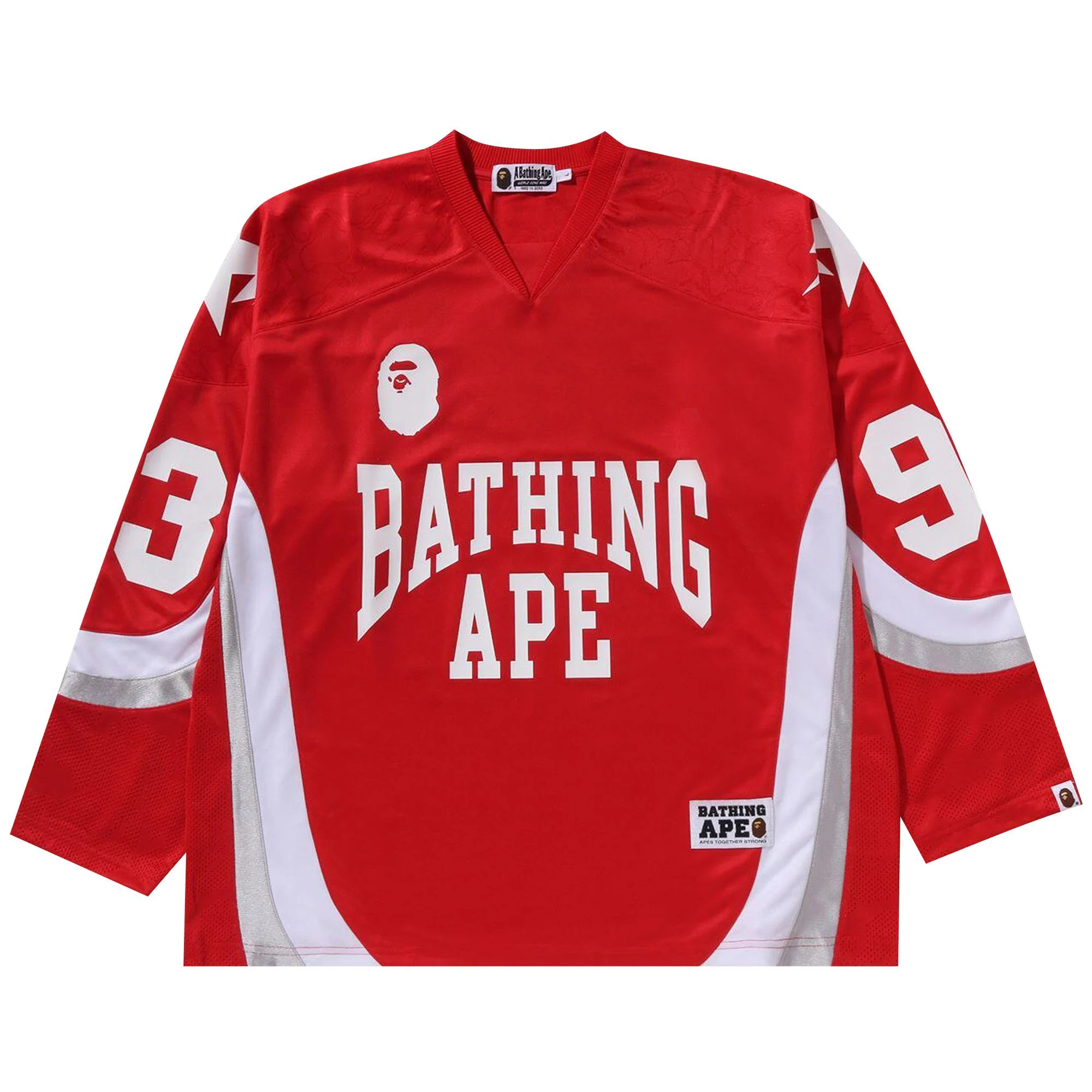 BAPE Line Camo Jacquard Logo Relaxed Fit Ice Hockey Jersey 'Red' - 1