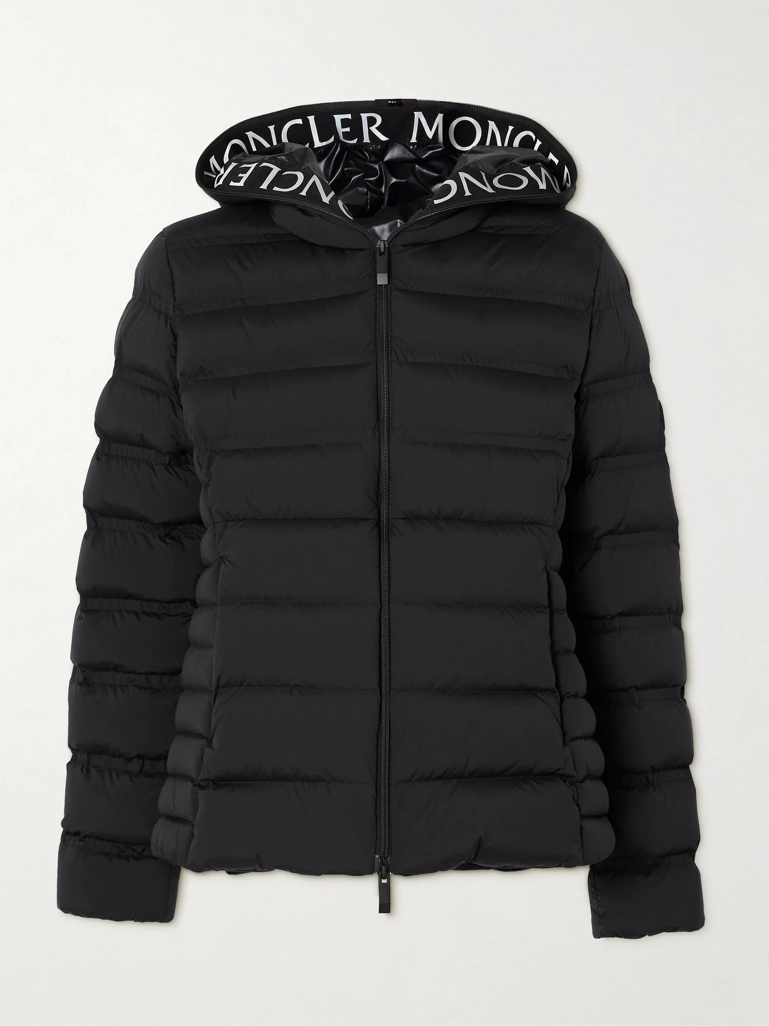 Appliquéd webbing-trimmed quilted shell down jacket Black - 1