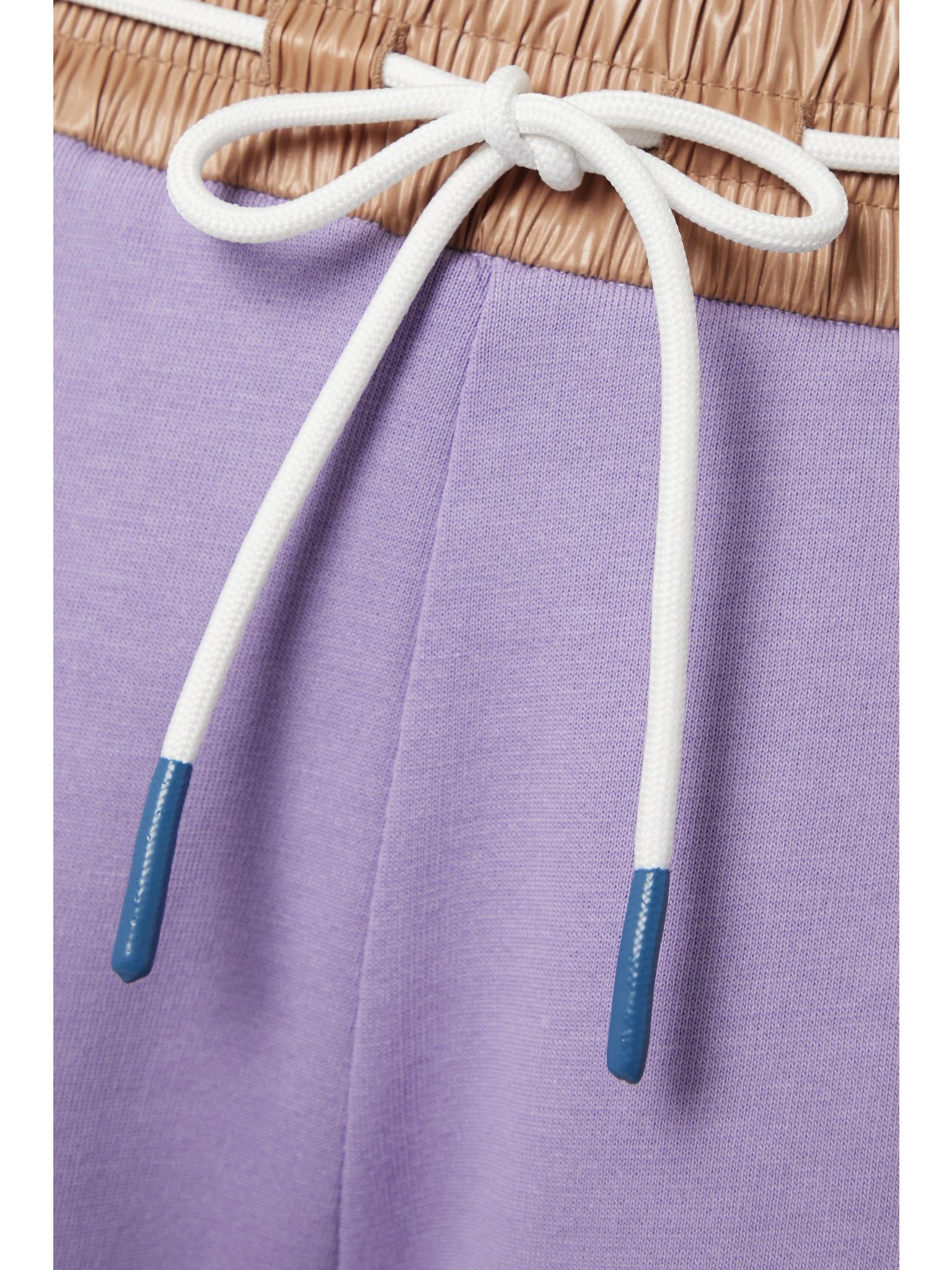 Faux leather-trimmed cotton-blend jersey track pants Lilac - 5