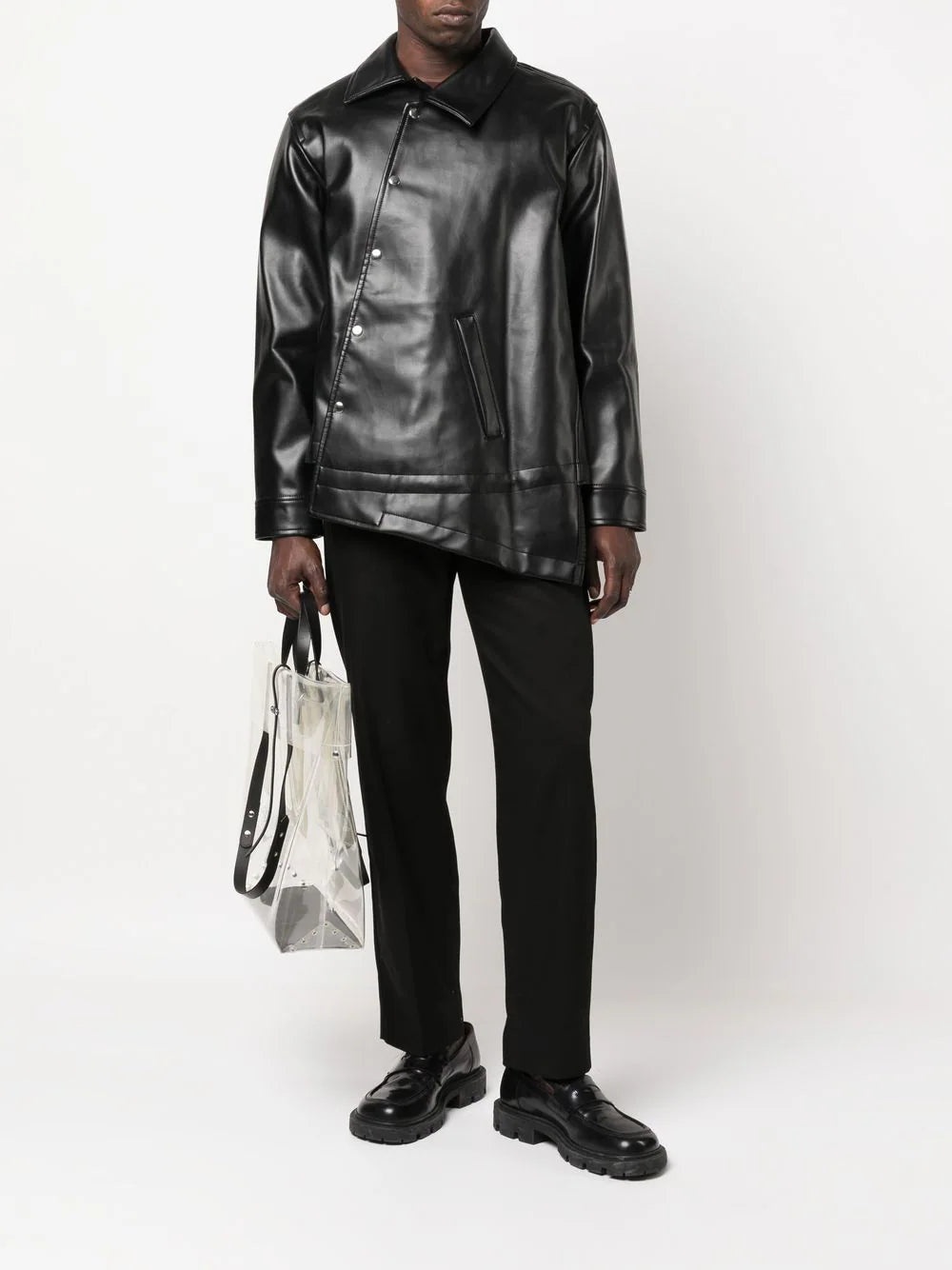 ASYMMETRIC-HEM ARTIFICIAL LEATHER JACKET - 2