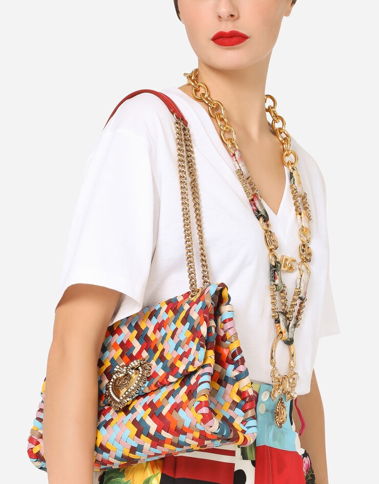 Large Devotion shoulder bag in multi-colored woven nappa leather - 2