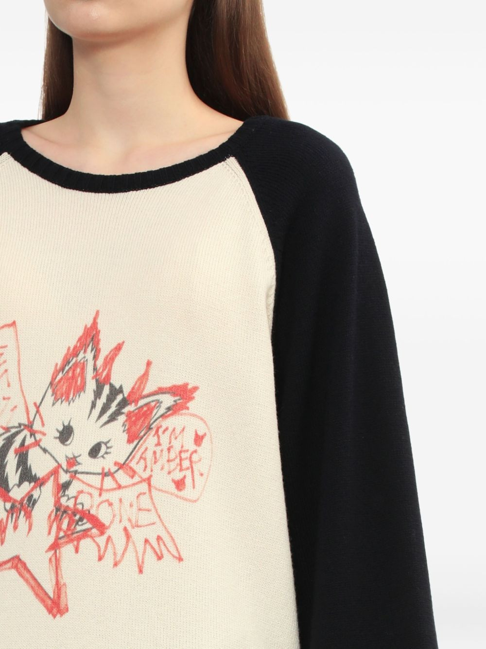 cat-print raglan-sleeve sweater - 5