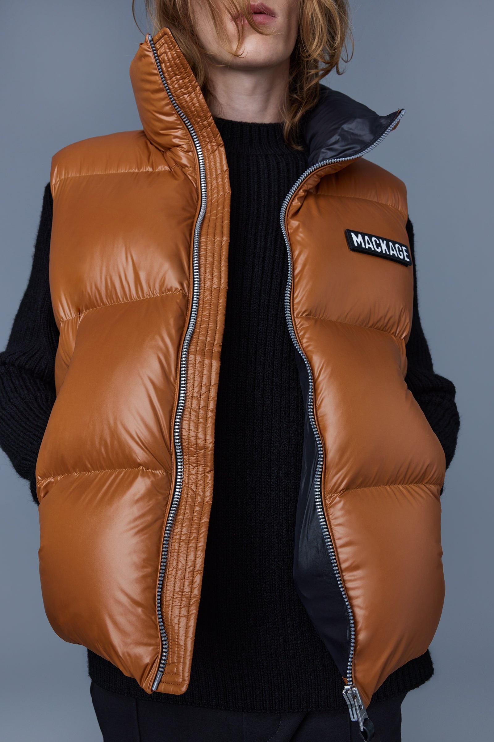 KANE lustrous light down vest with funnel collar - 5