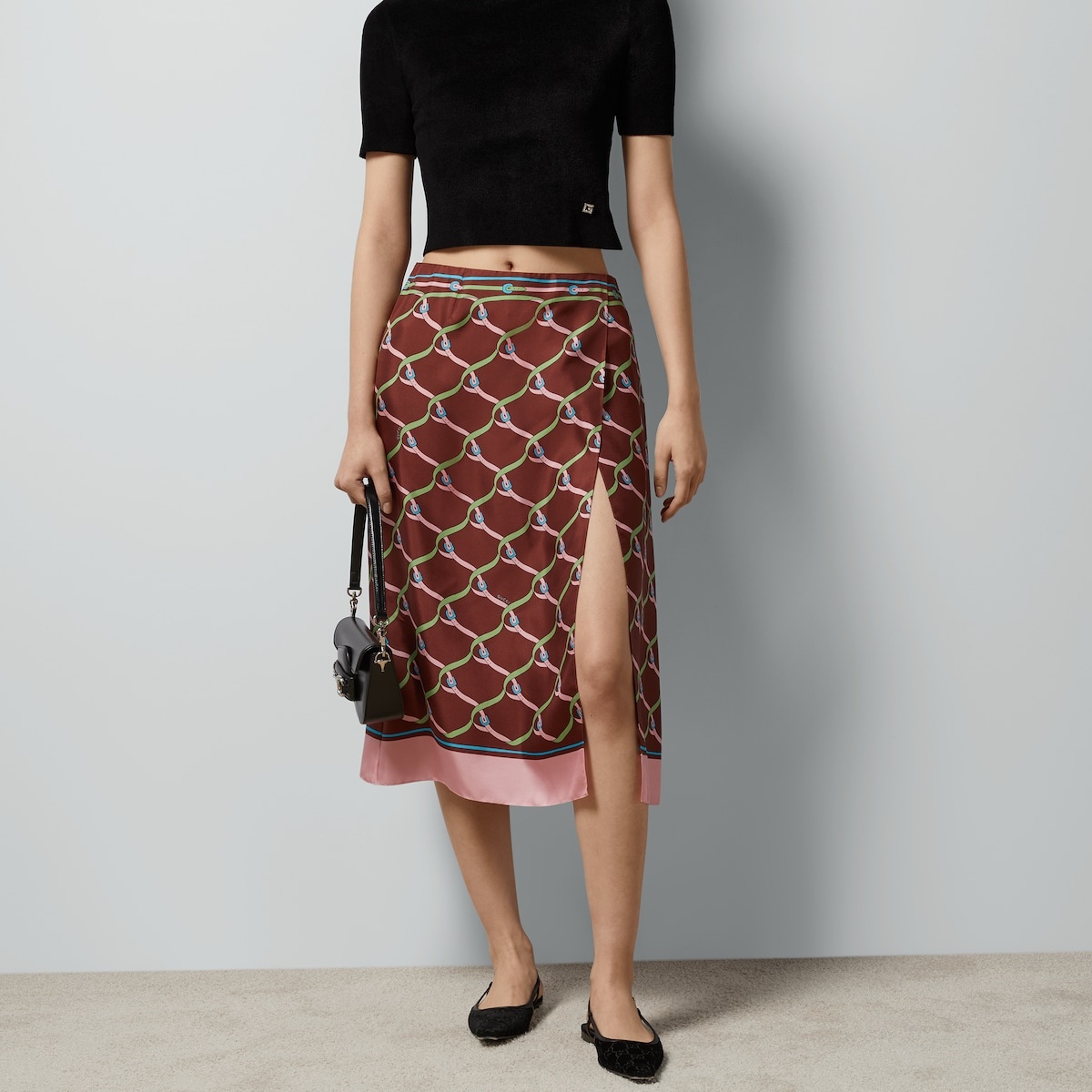 Criss-cross buckle print silk skirt - 5