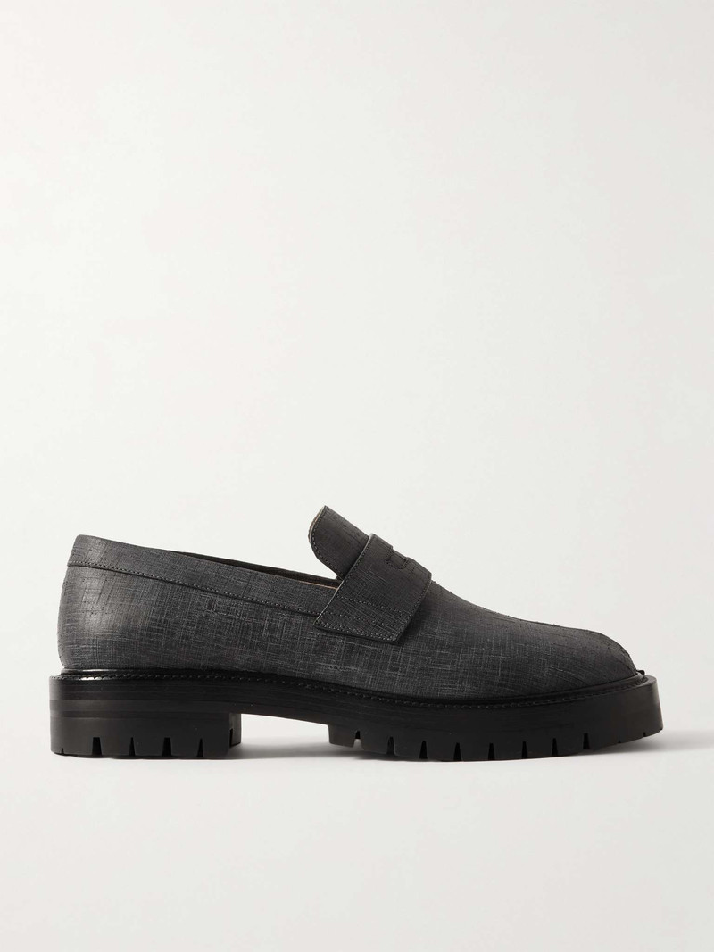 Tabi County Split-Toe Distressed Textured-Leather Penny Loafers - 1