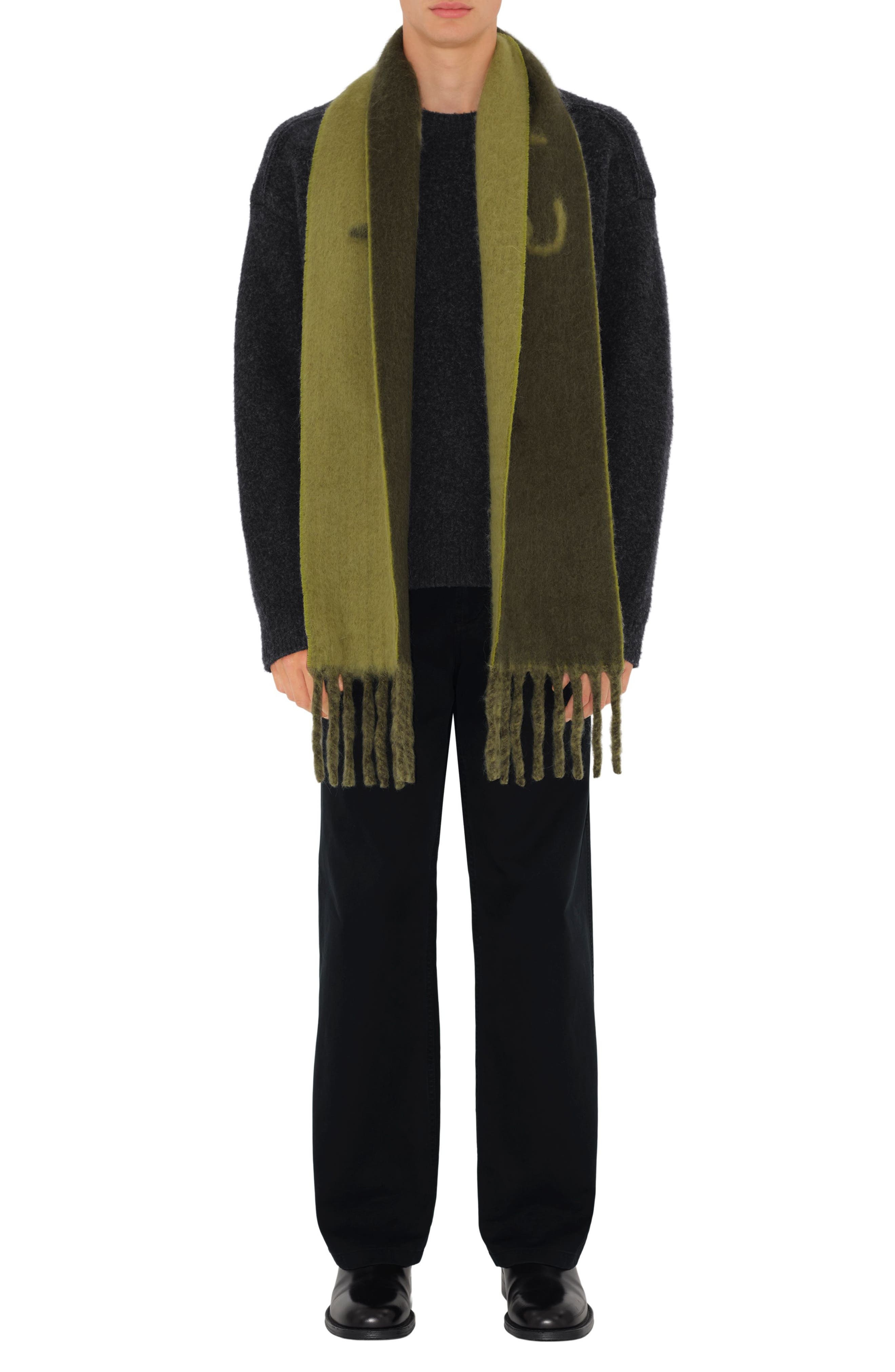 burberry Logo Text Jacquard Reversible Alpaca & Wool Blend Fringe Scarf in Acre at Nordstrom - 2