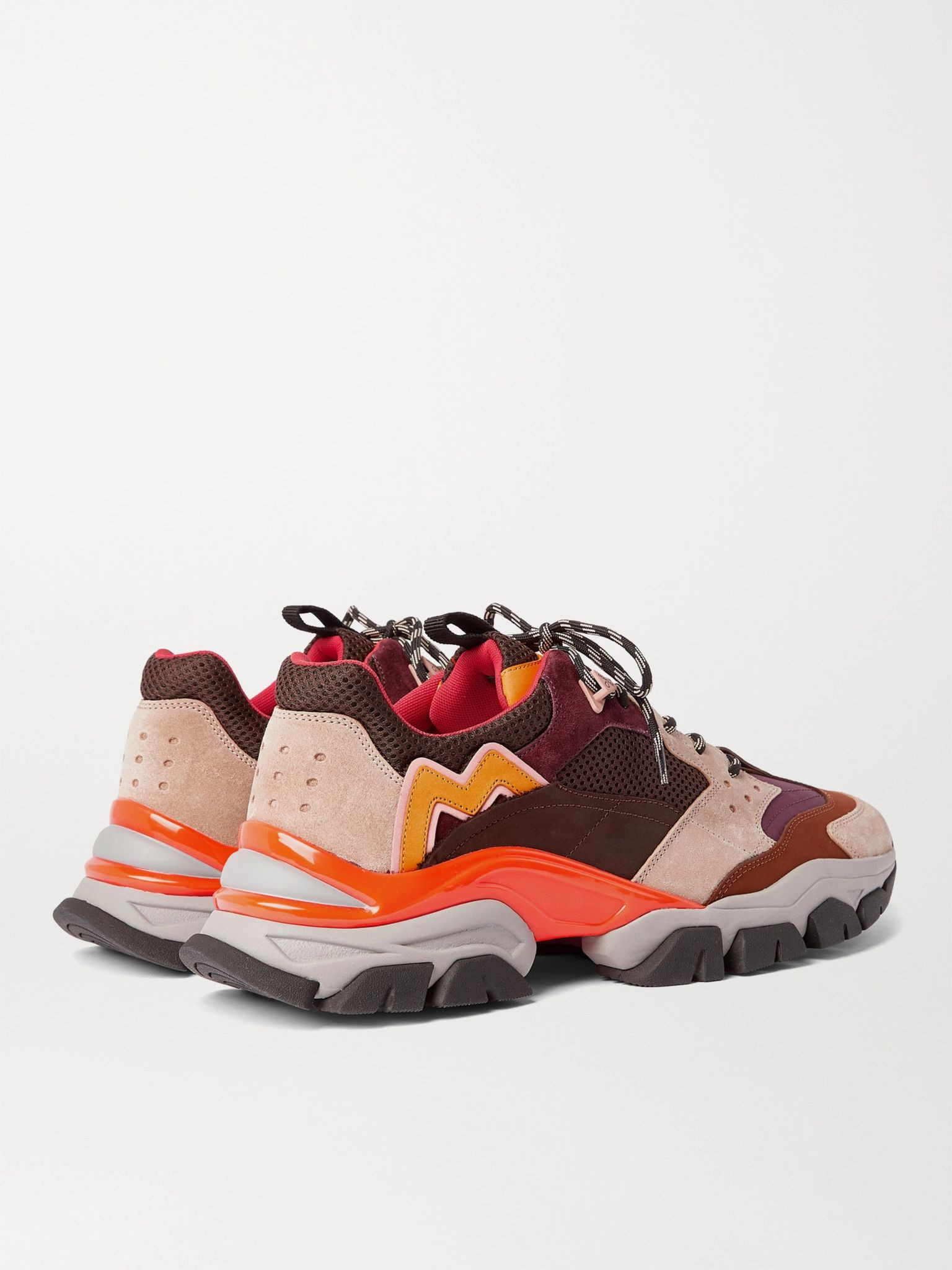 Leave No Trace Leather, Suede and Mesh Sneakers Burgundy - 4