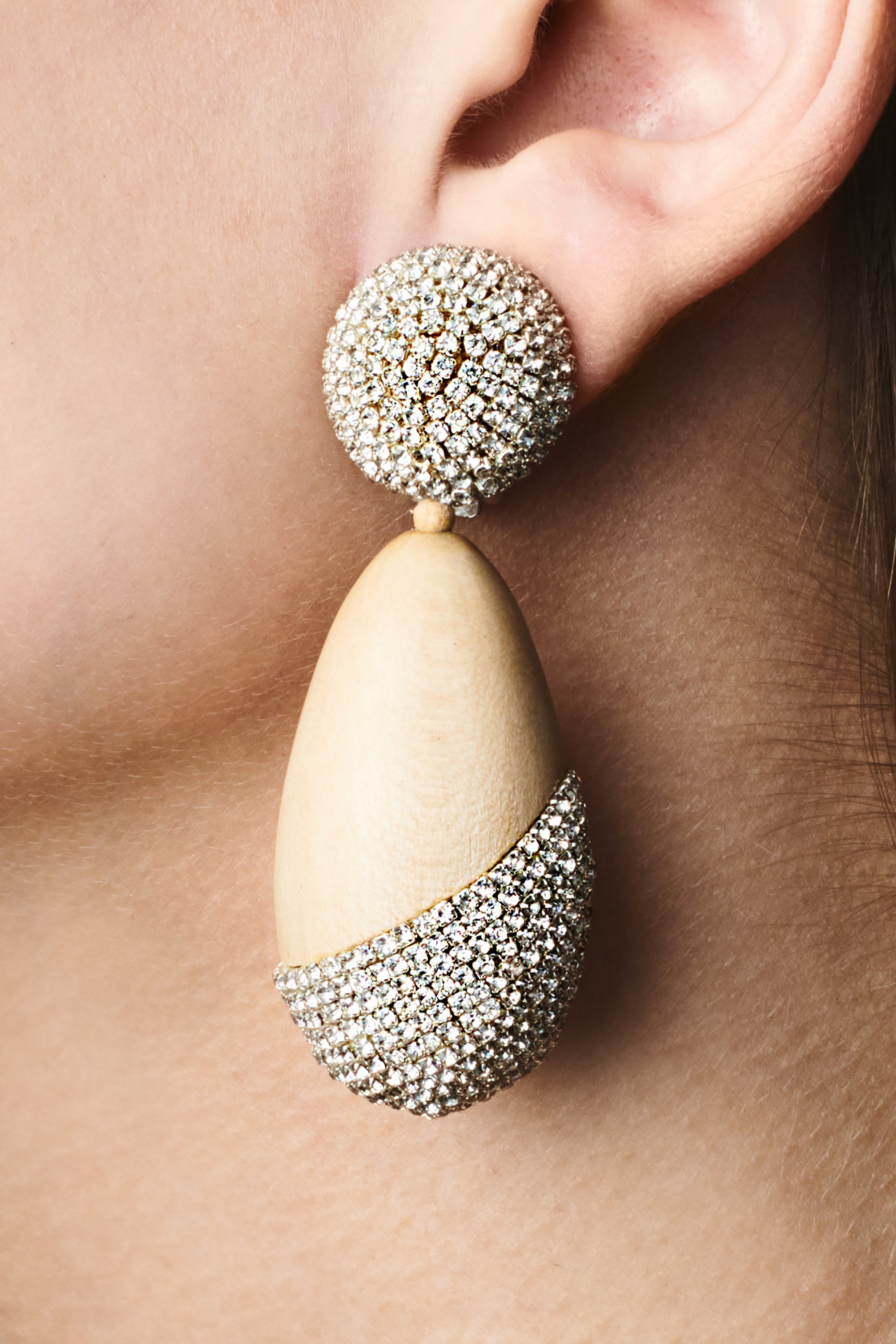 CHRISTINA EARRINGS - PANTO WOOD/CLEAR CRYSTALS - 2