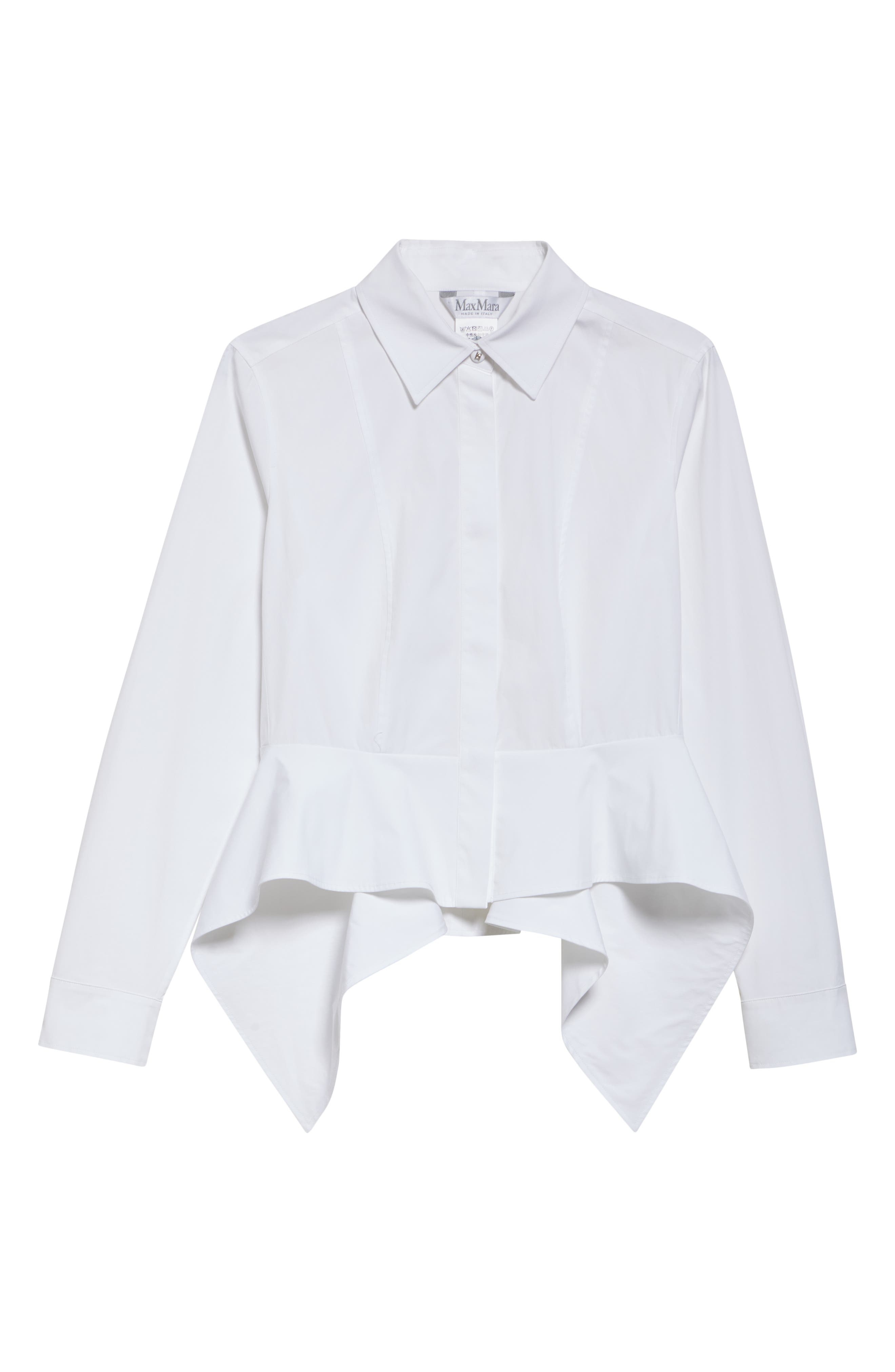 Max Mara Gamma Stretch Cotton Peplum Shirt in Optical White at Nordstrom - 5