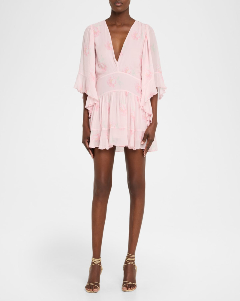 LoveShackFancy Auralie Floral Chiffon Mini Dress outlook