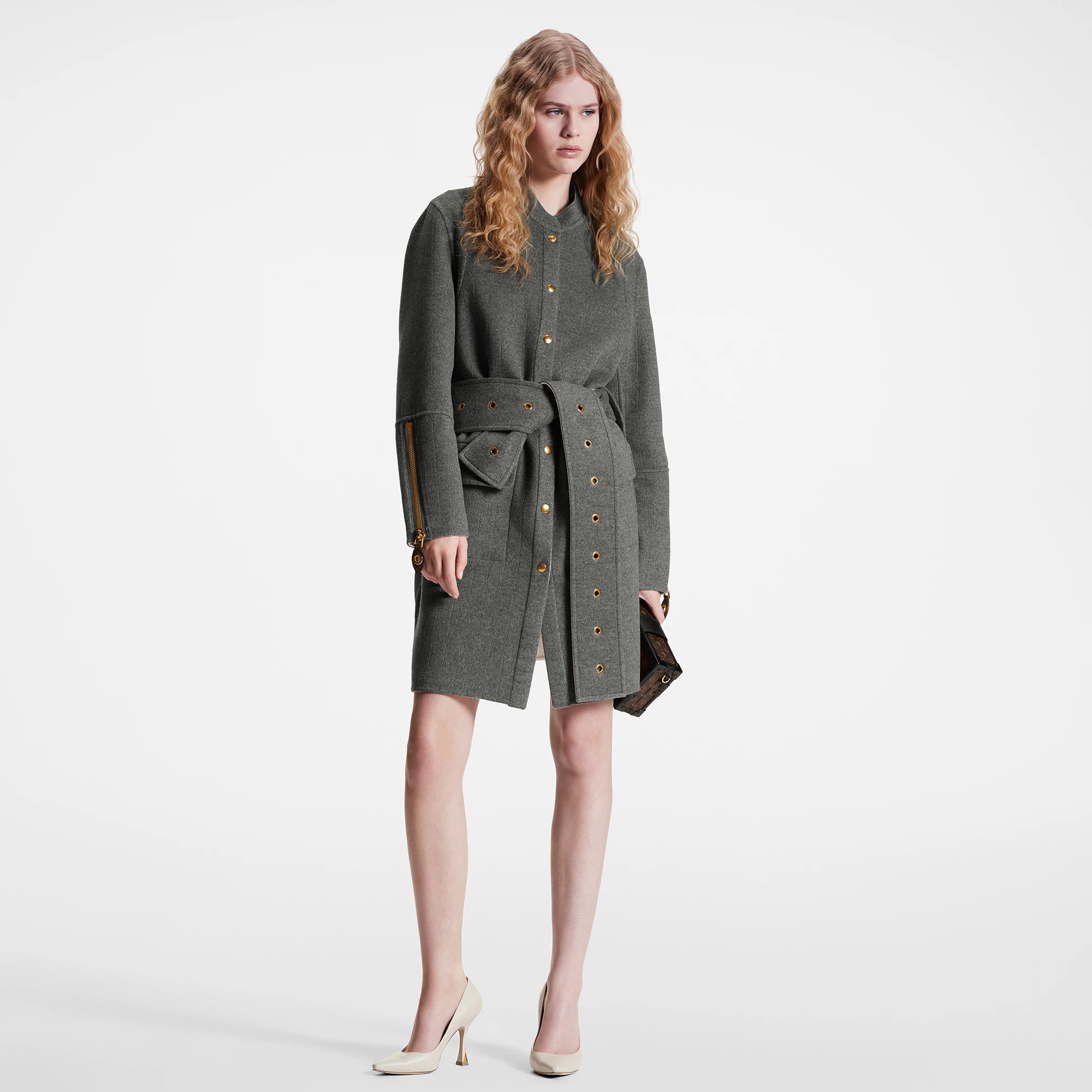 Belted Pinstripe Topstitch Coat - 4