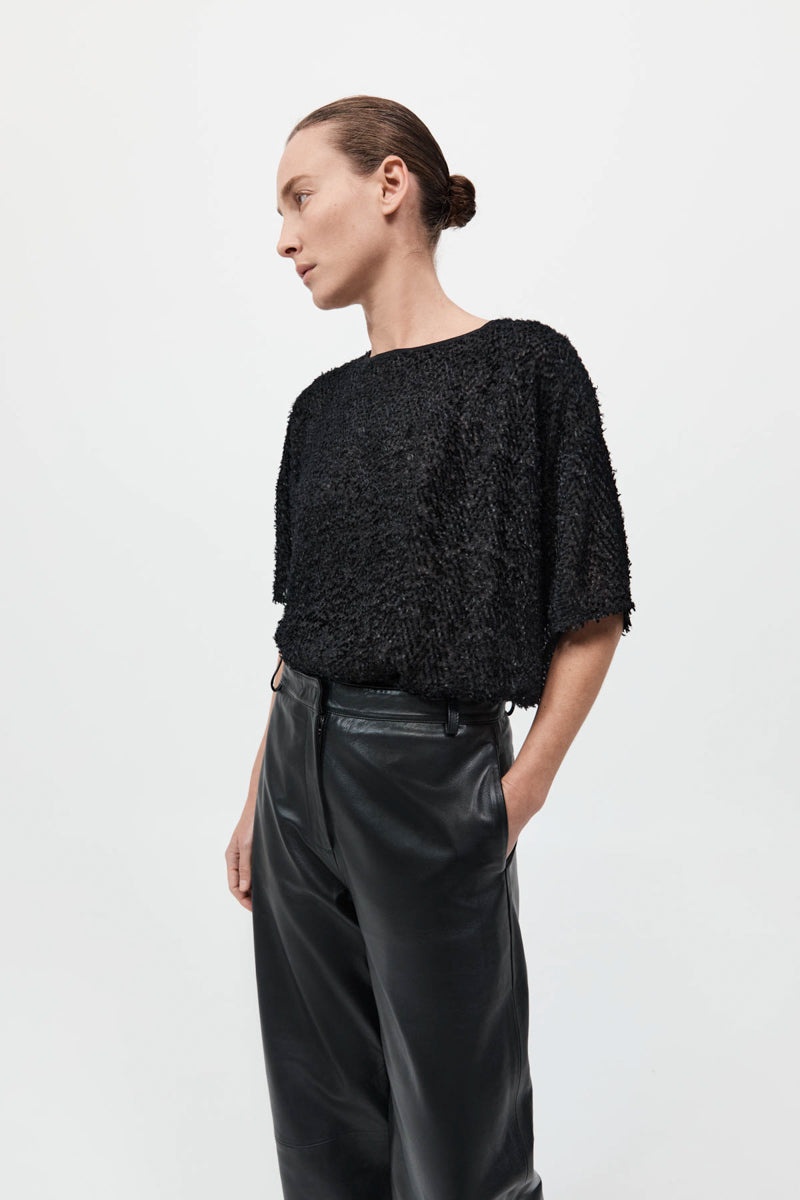 Feathered Silk Tee - Black - 5