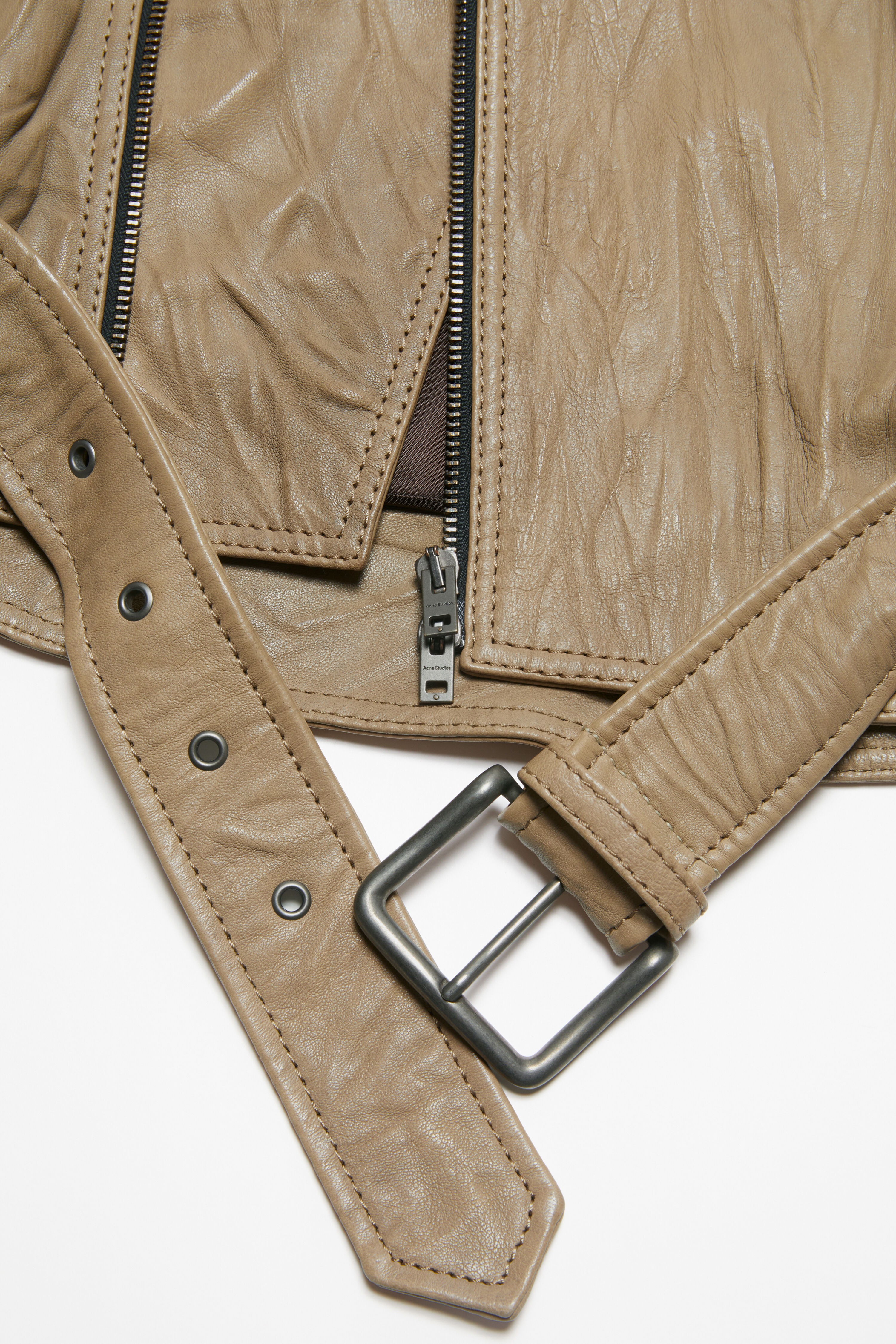 Crinkled leather biker jacket - Brown - 6