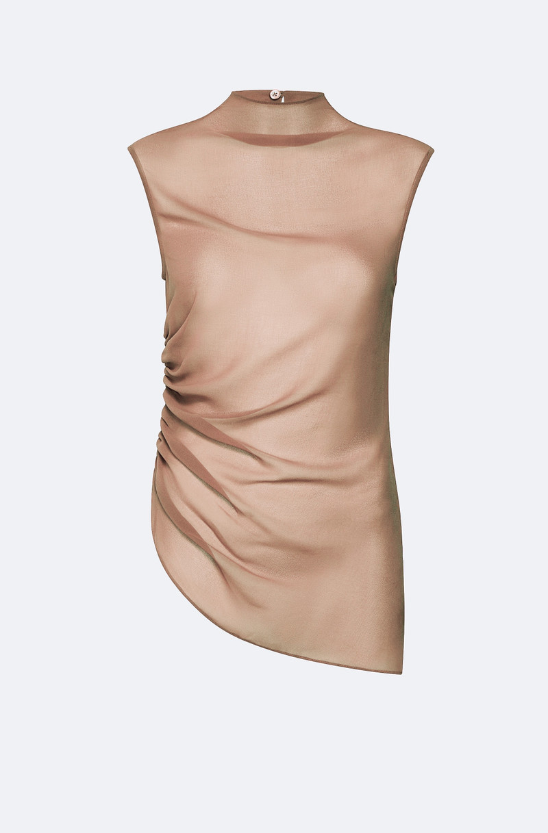 Lightweight Georgette Mock Neck Ruched Top 1