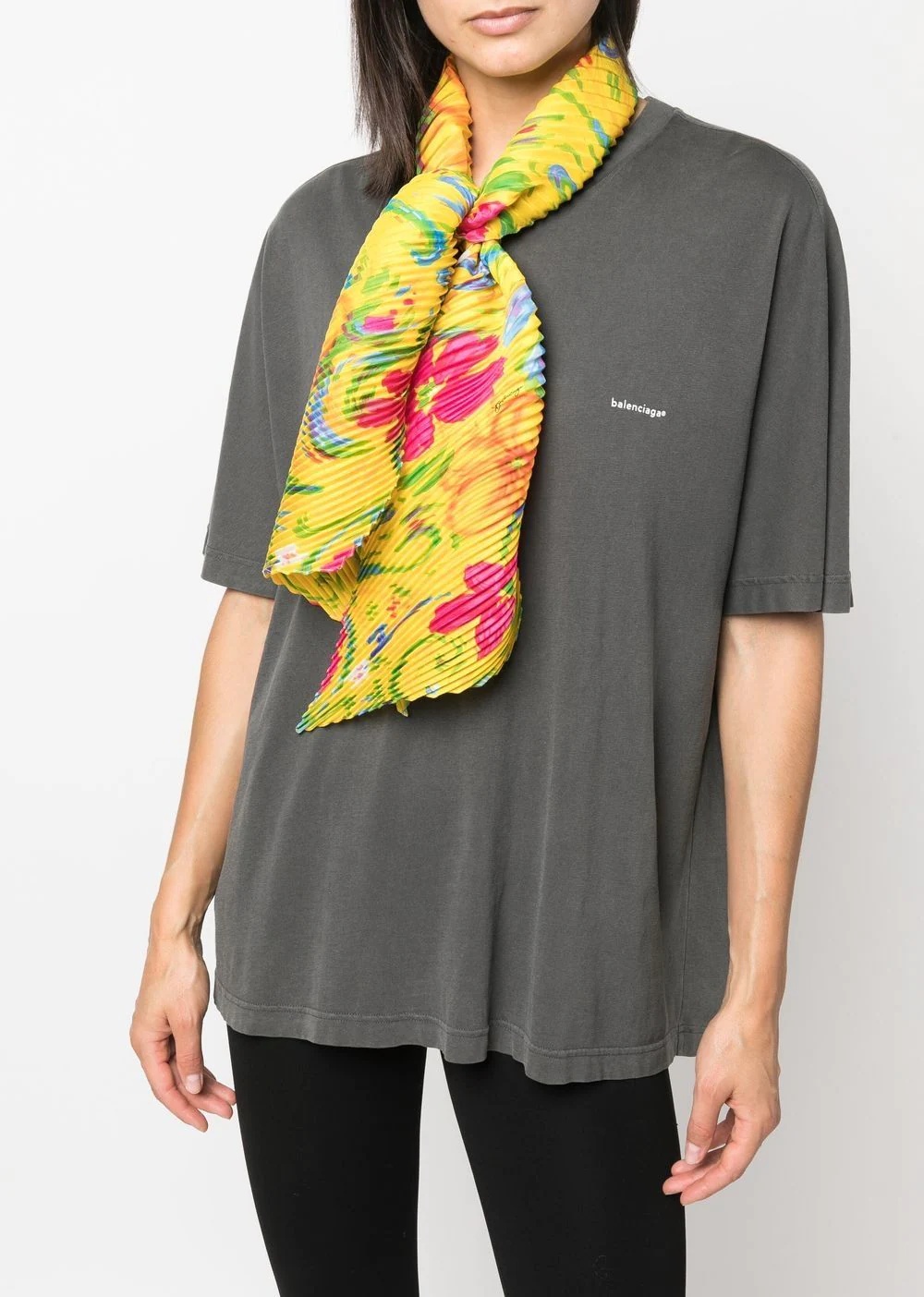 floral-print silk plissé scarf - 2