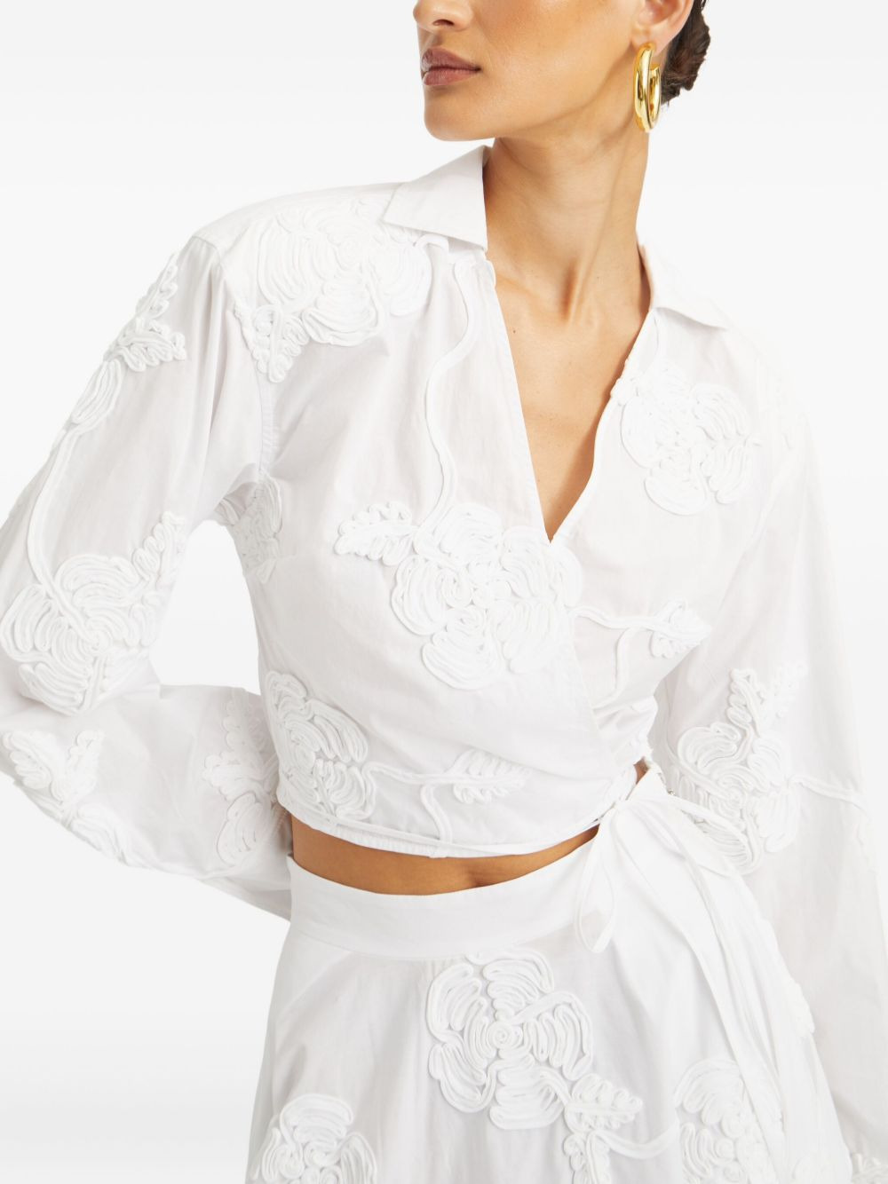 rose-embroidery wrap shirt - 4