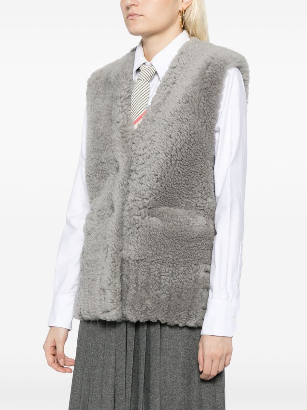 V-neck shearling gilet - 3