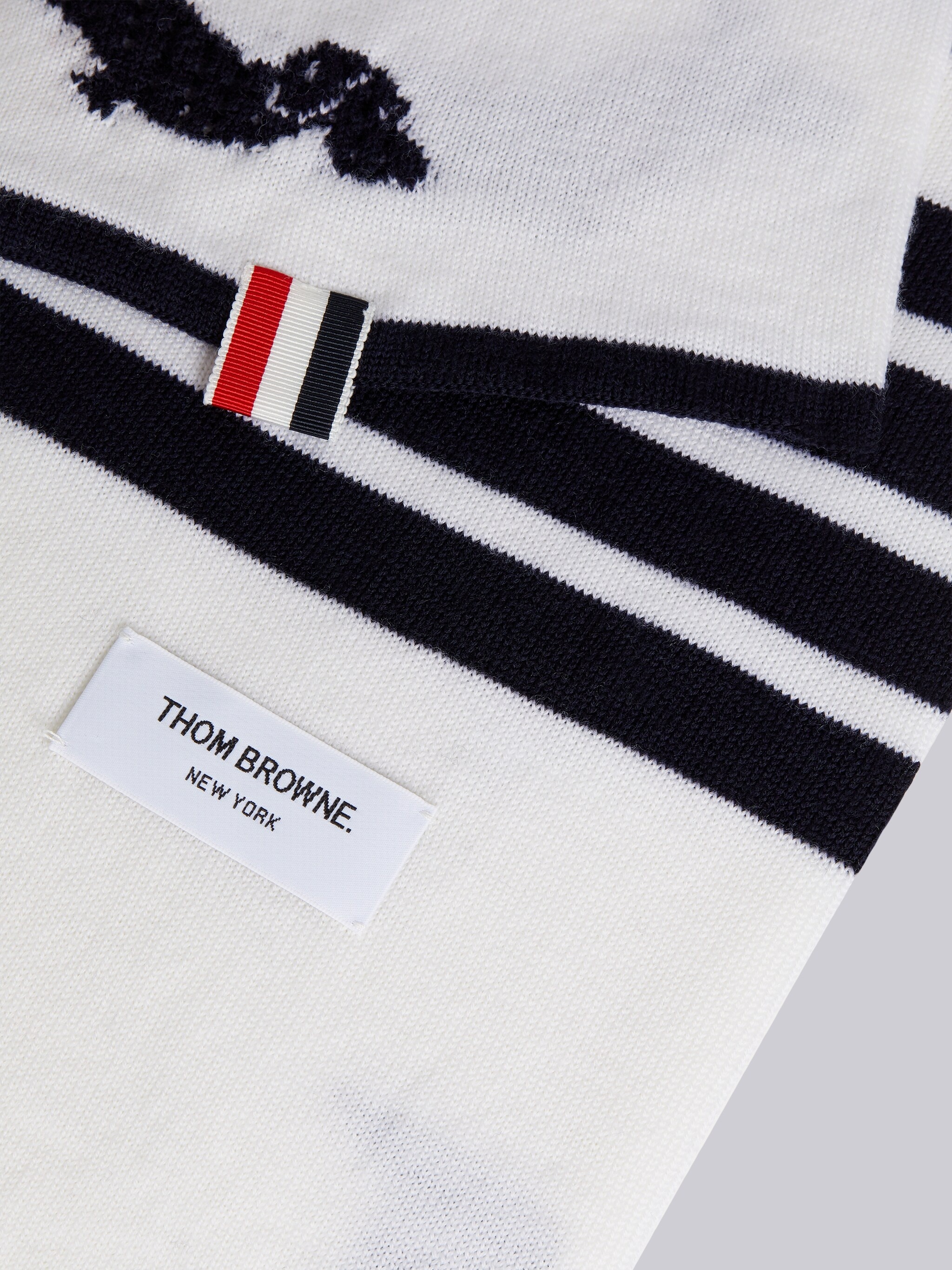 White Extrafine Merino Hector Icon Half Drop Intarsia 4-Bar Stripe Scarf - 2
