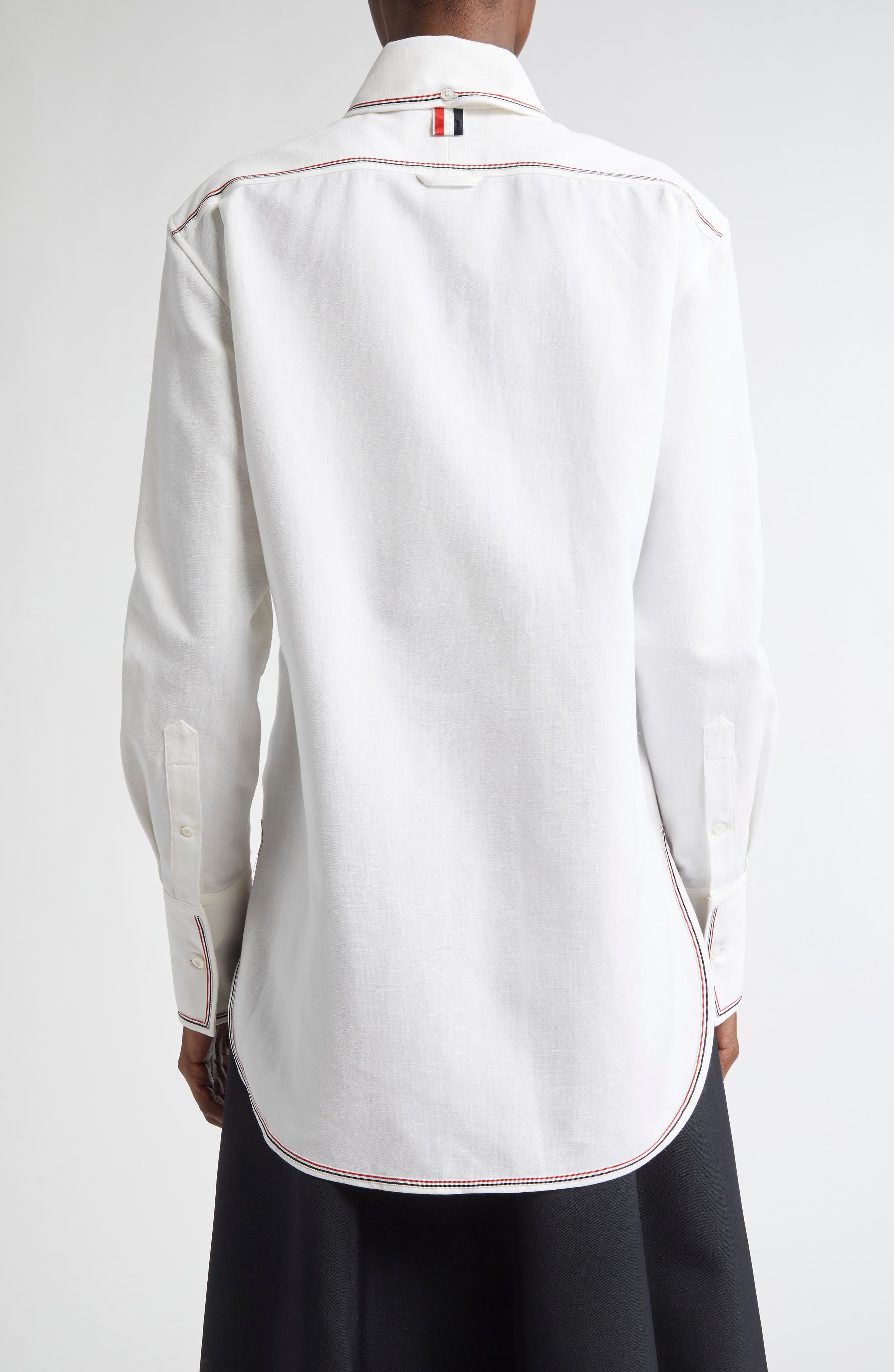 Thom Browne Exaggerated Point Collar Cotton & Linen Button-Up Shirt in White at Nordstrom - 3