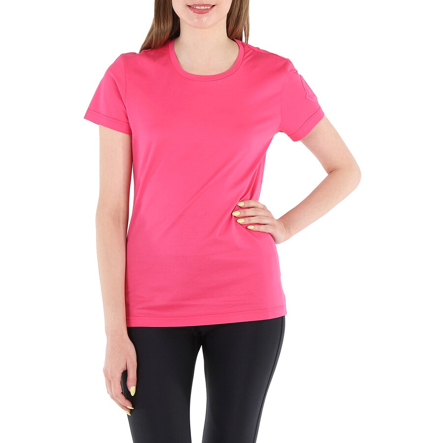 Moncler Ladies Pink Logo Patch T-Shirt - 3