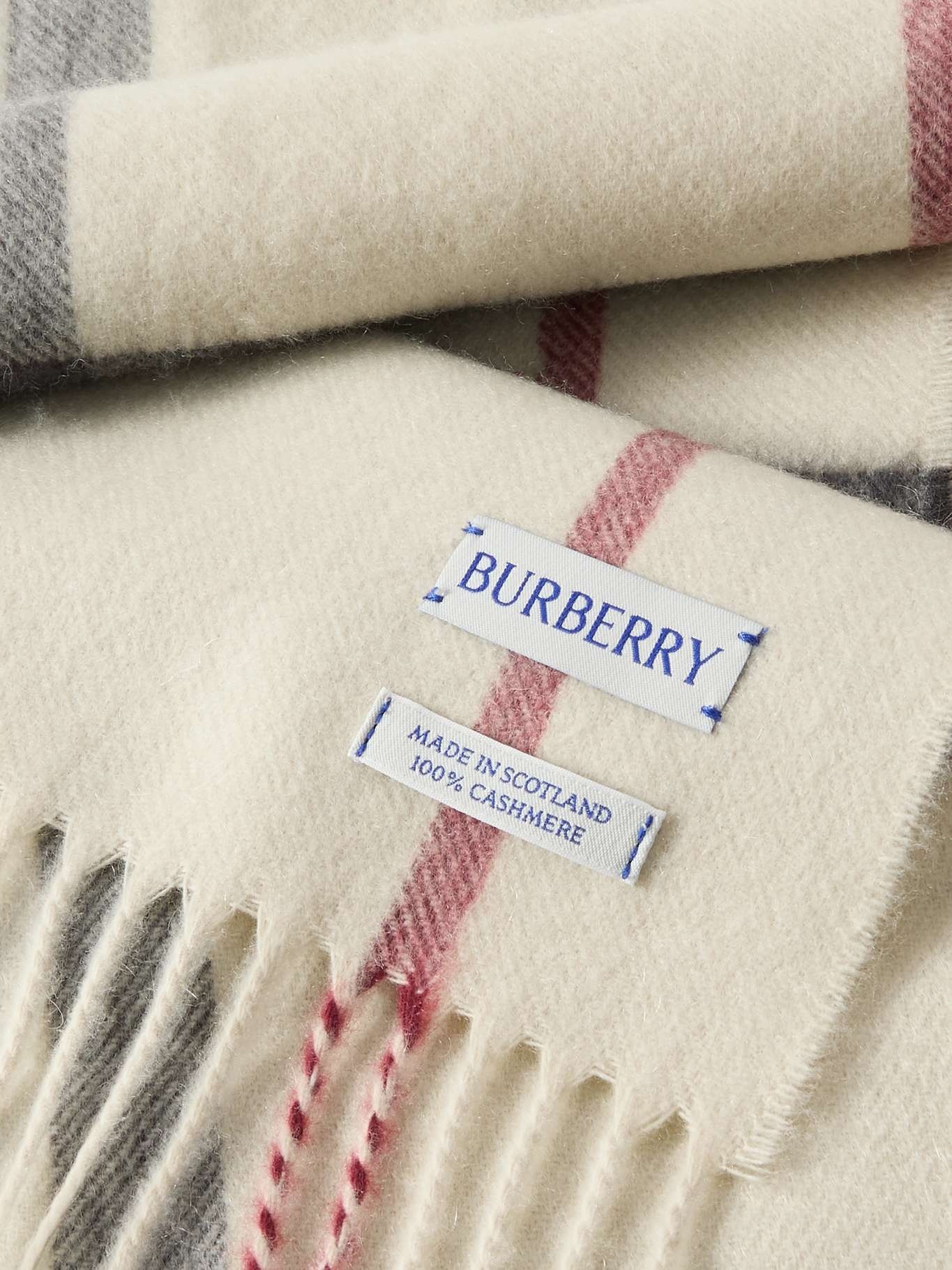 Fringed checked cashmere scarf Beige - 3