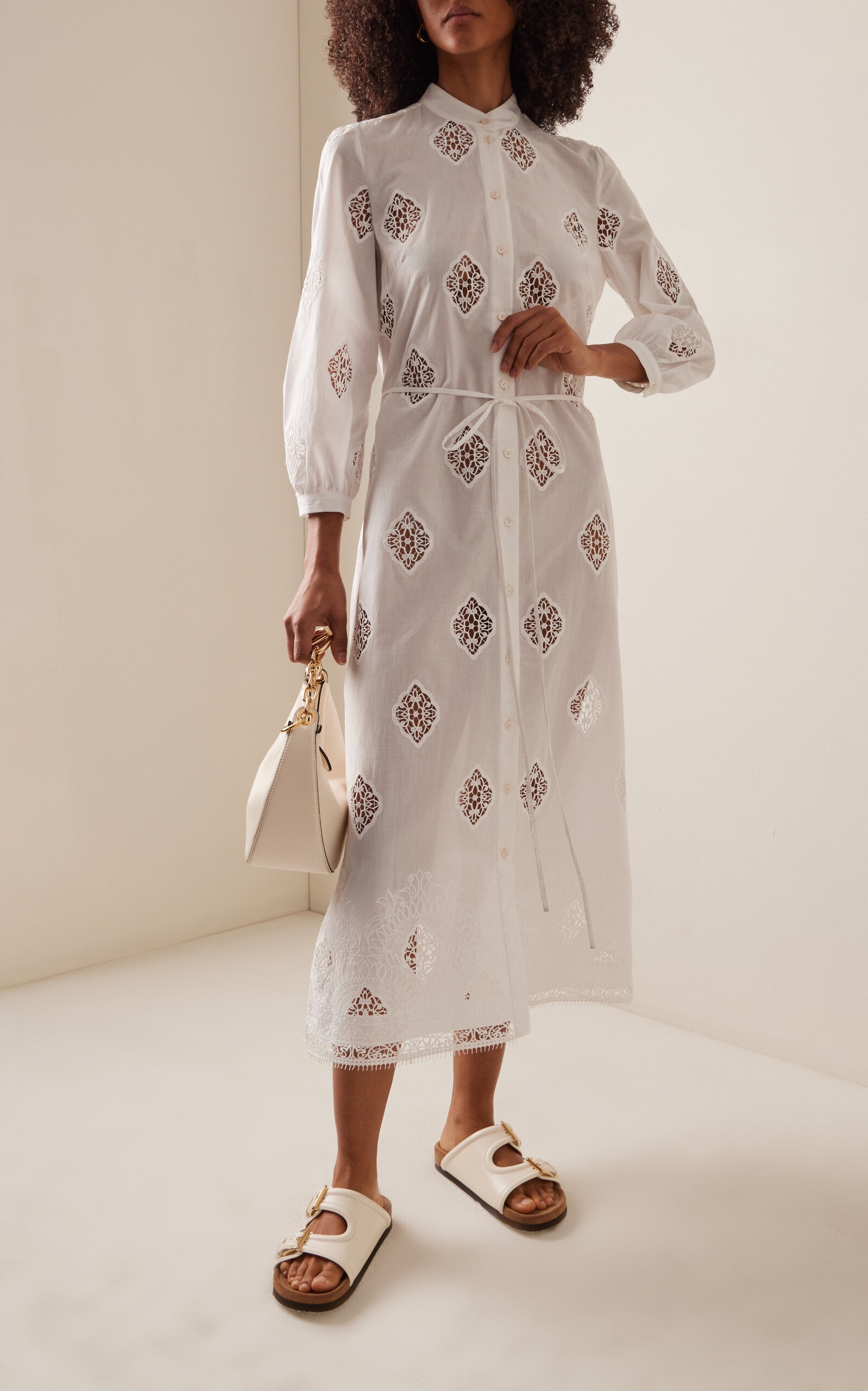 Embroidered Cotton-Blend Midi Shirt Dress white - 2