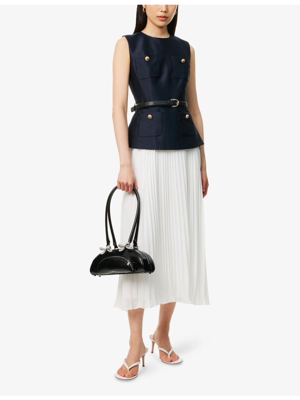 Pleated Sleeveless Woven Midi Dress - 2