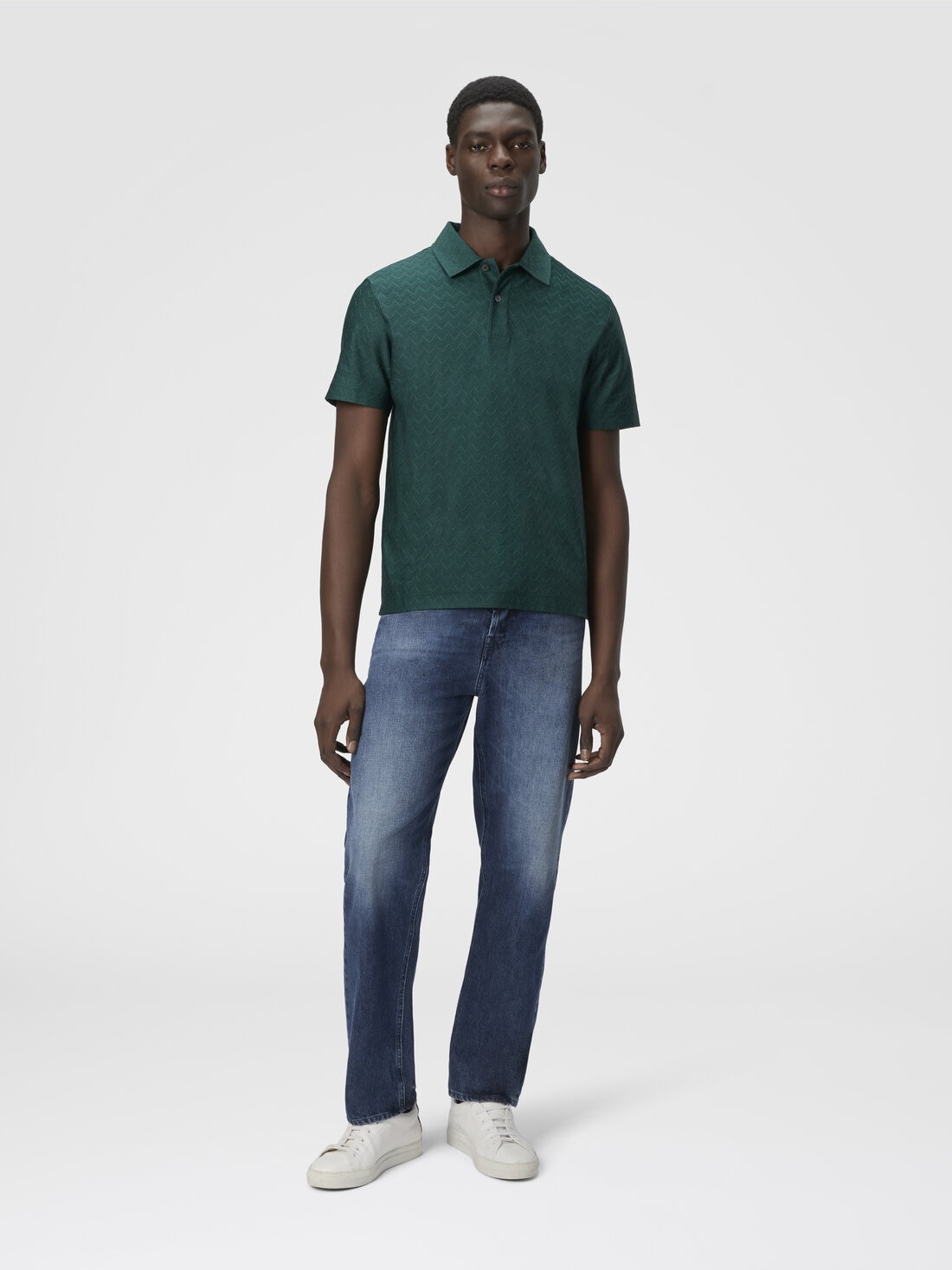 Tonal zigzag cotton jersey polo shirt - 2