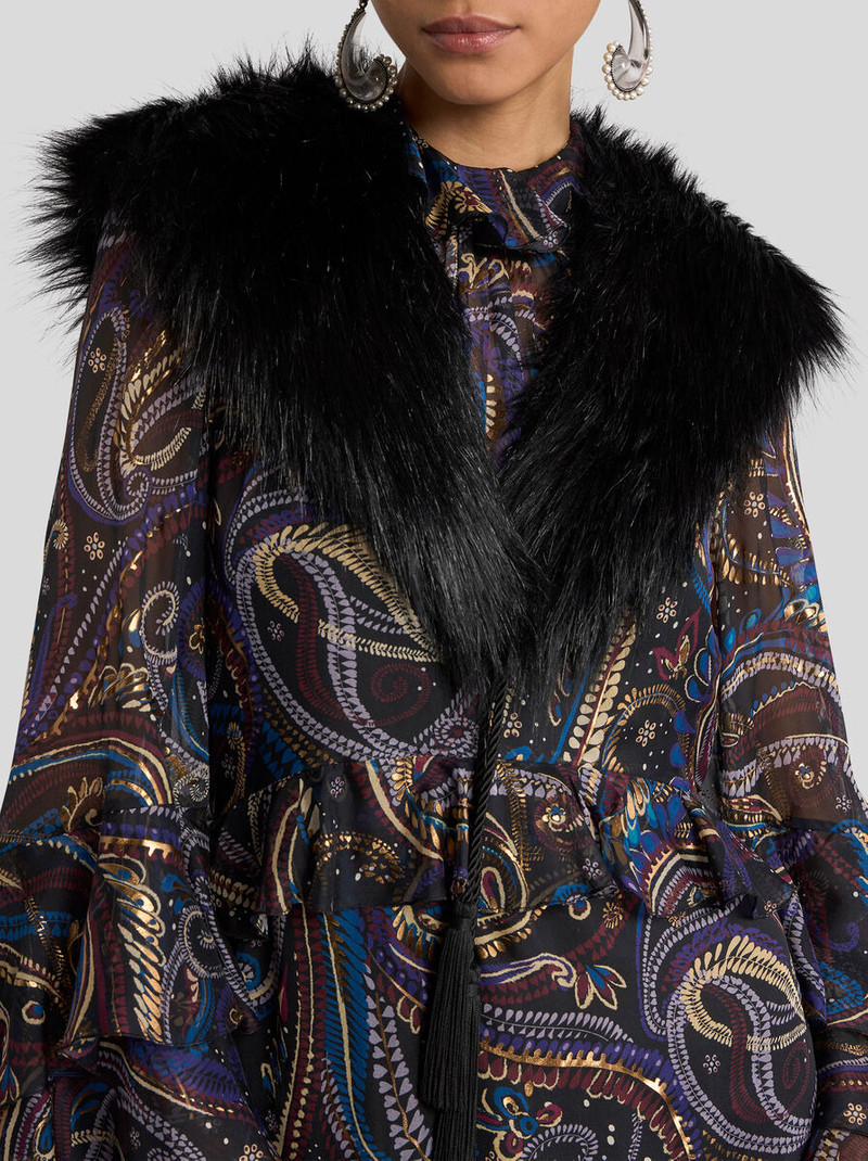Etro IMITATION-FUR COLLAR WITH METALLIC PAISLEY MOTIF outlook