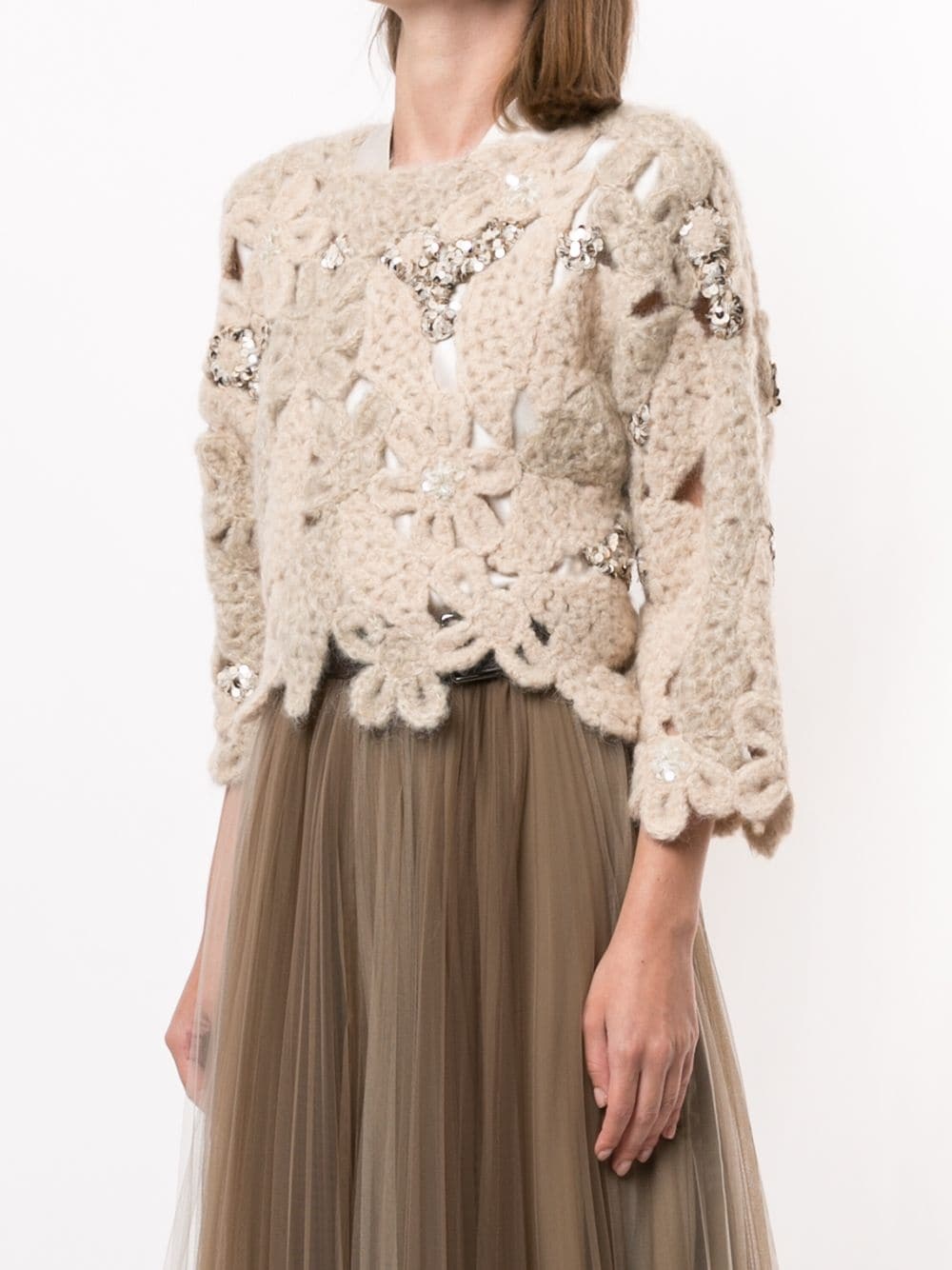 lace-pattern embellished jumper - 3