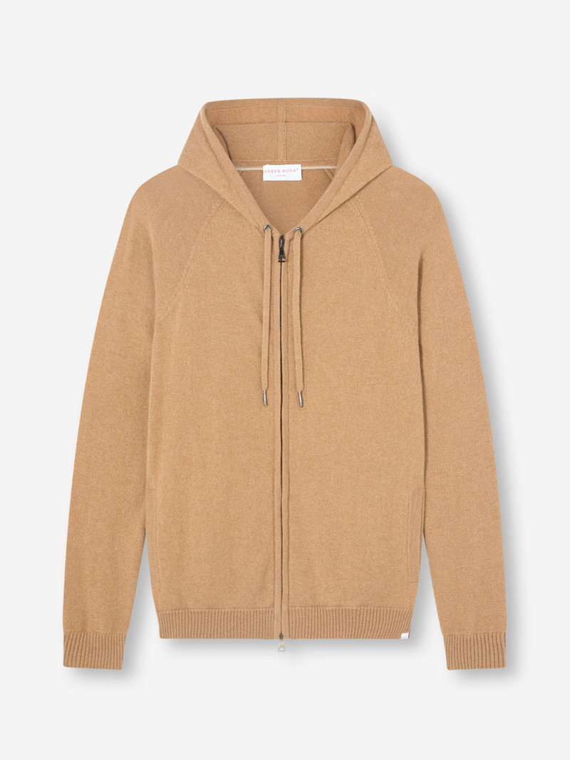 Derek Rose Men's Zip Up Hoodie Finley Cashmere Camel outlook