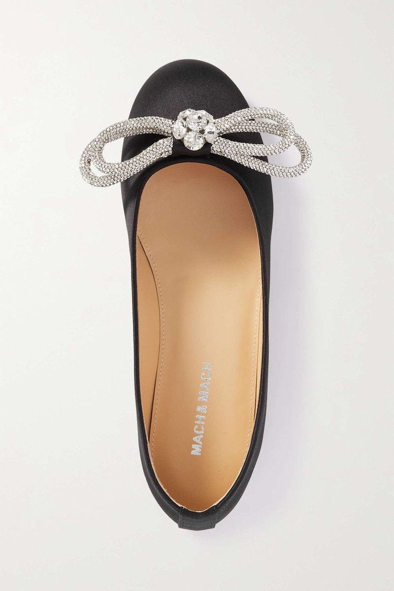 Double Bow Glitter crystal-embellished satin ballet flats 6