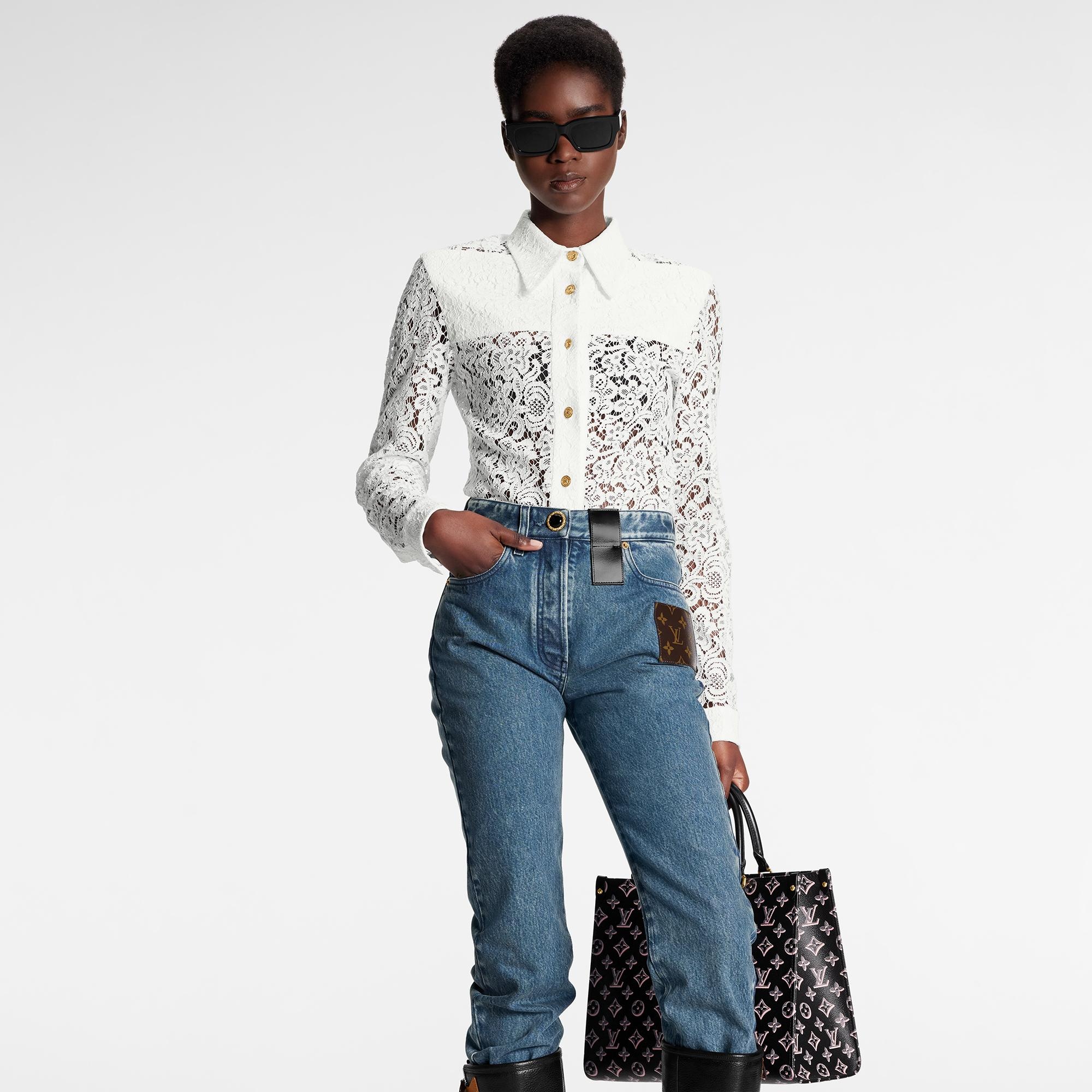 Faded Blue Monogram Patch Jeans - 5