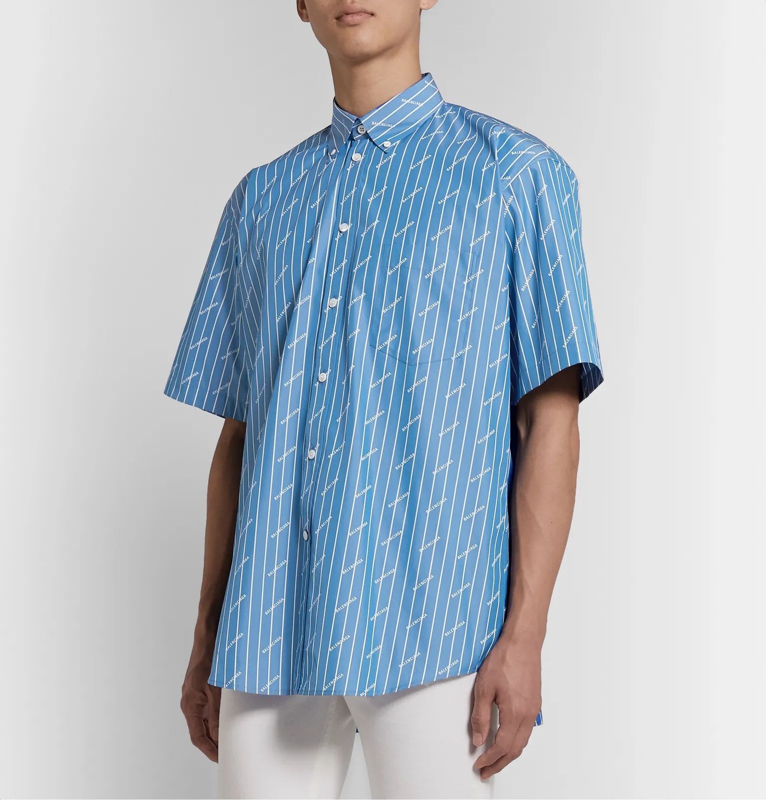 Oversized Button-Down Collar Striped Cotton-Blend Shirt - 4