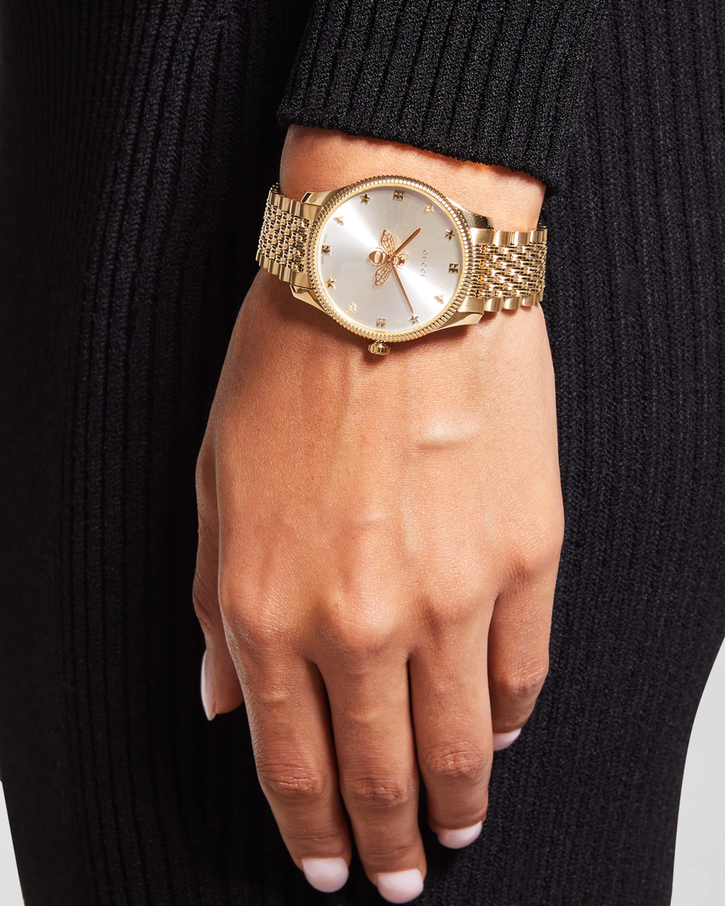 GUCCI 36mm G-Timeless Bee Watch with Bracelet Strap, Gold/Silver サンプル