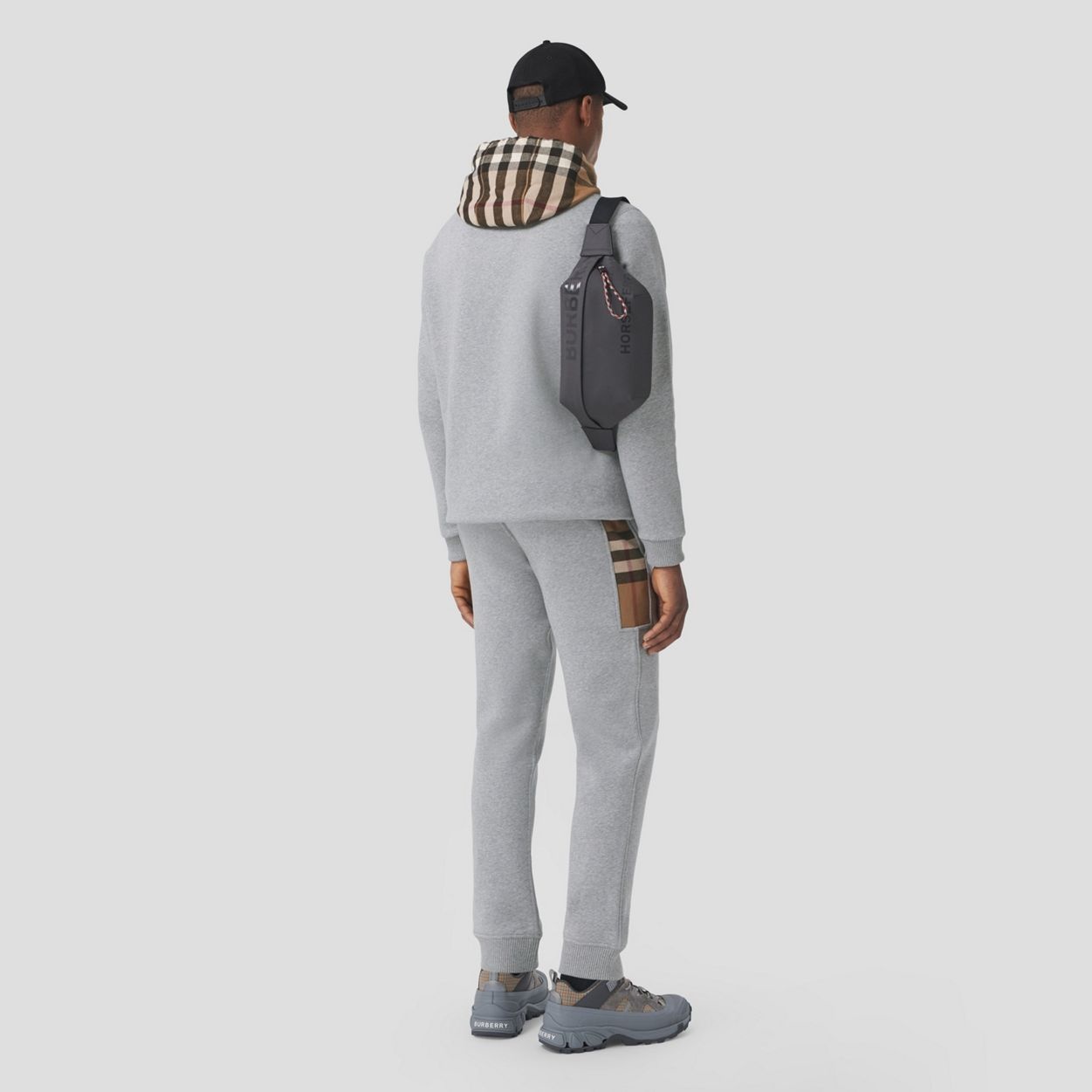 Check Panel Cotton Blend Jogging Pants - 2