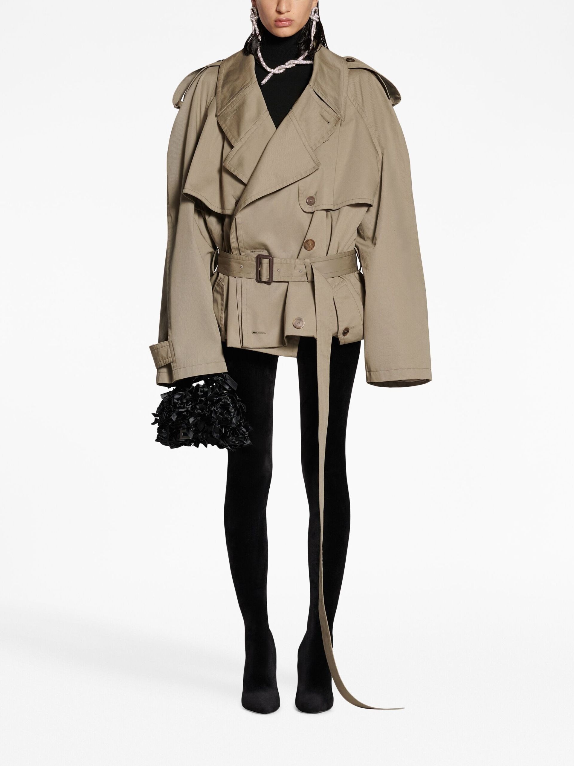 BALENCIAGA Beige Cotton Cropped Trench Coat | brownsfashion