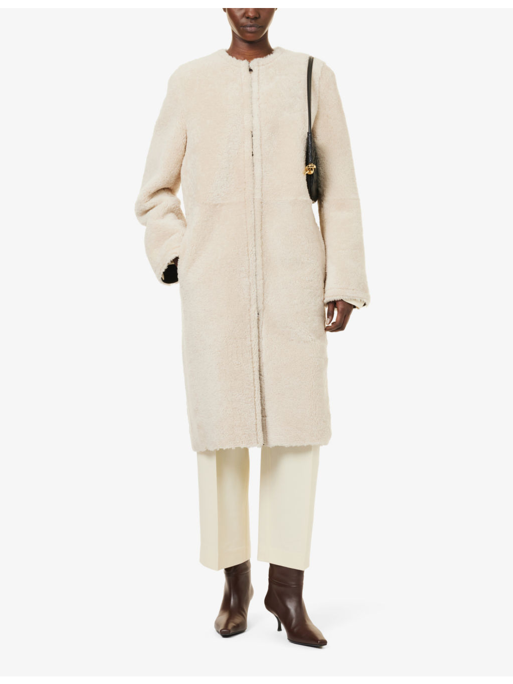 Round-neck slip-pocket regular-fit shearling jacket - 2