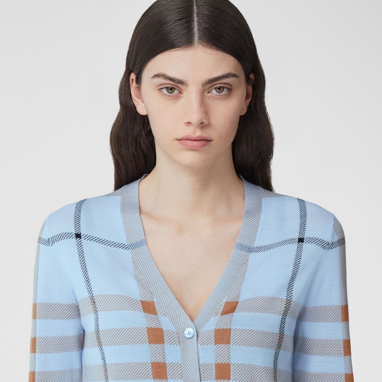 Check Intarsia Wool Silk Cotton Cardigan - 3