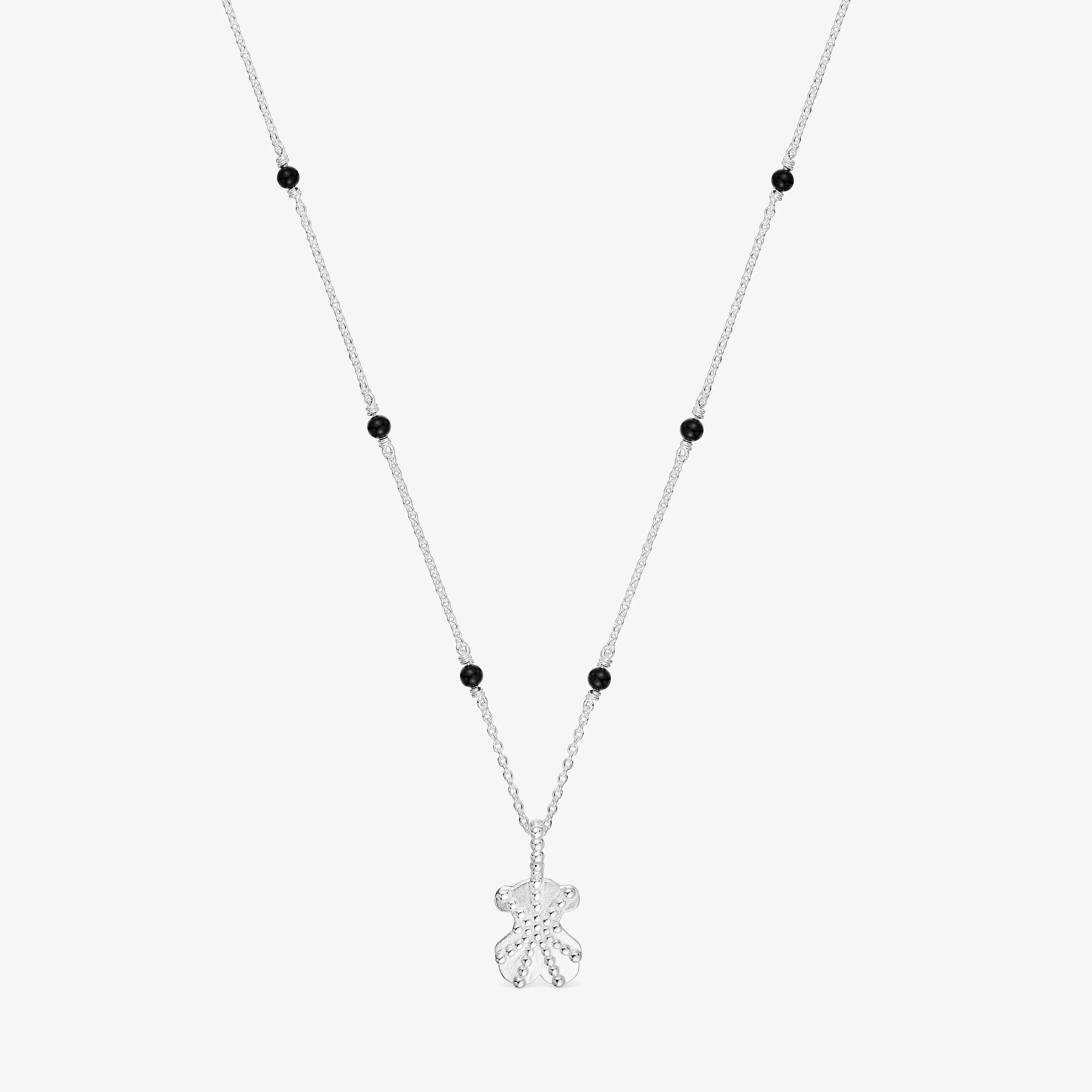 Short silver and onyx Necklace with bear charm TOUS Grain - 1