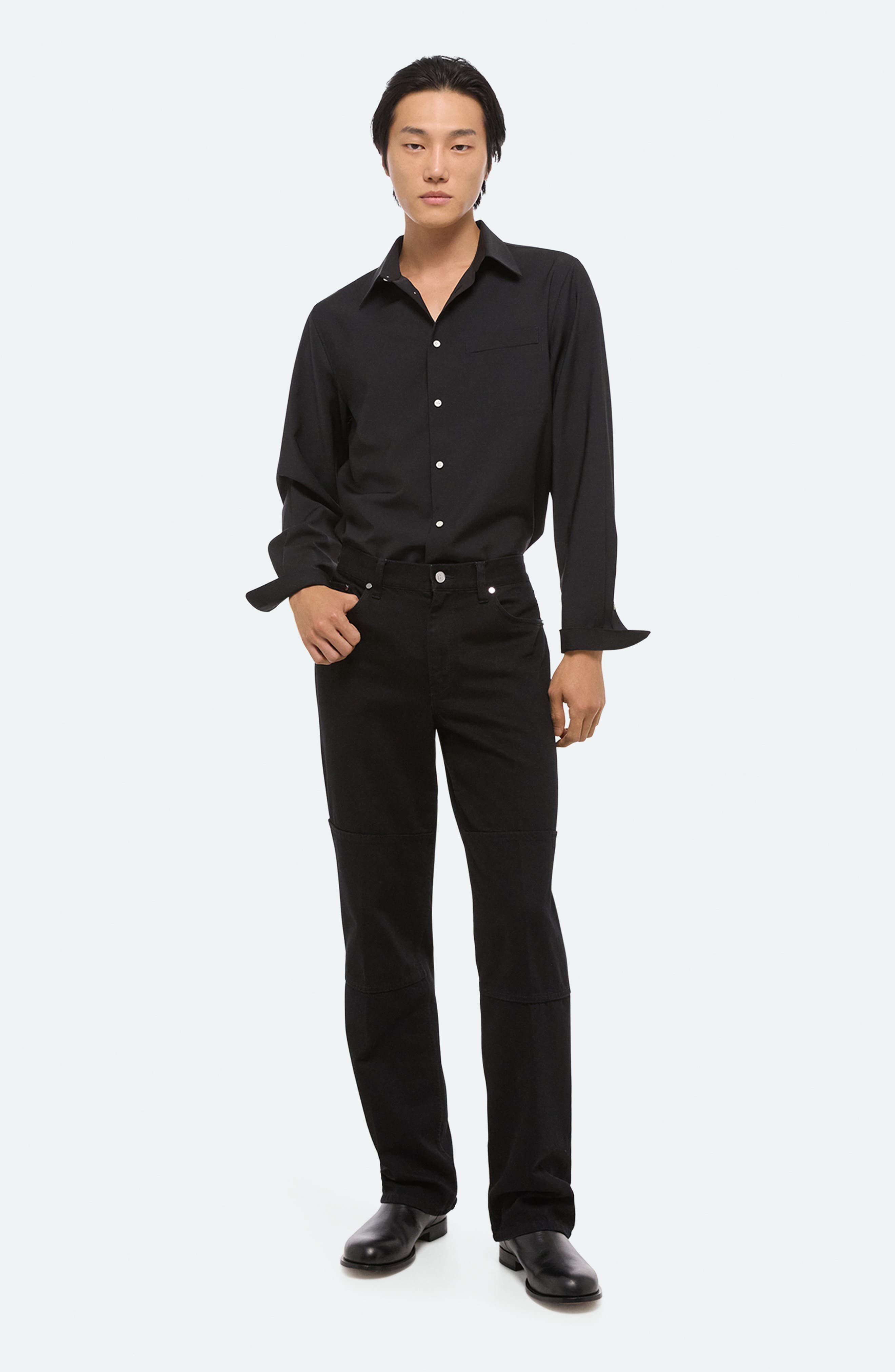 Helmut Lang Exposed Back Zip Detail Carpenter Jeans in Rinsed Black - 8